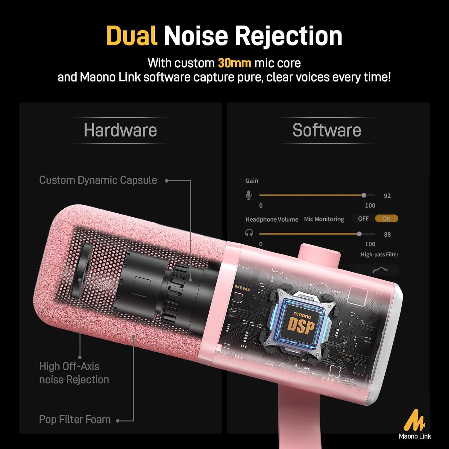 Micrófono Dinámico USB/XLR MAONO PD100XS Rosa para Gaming