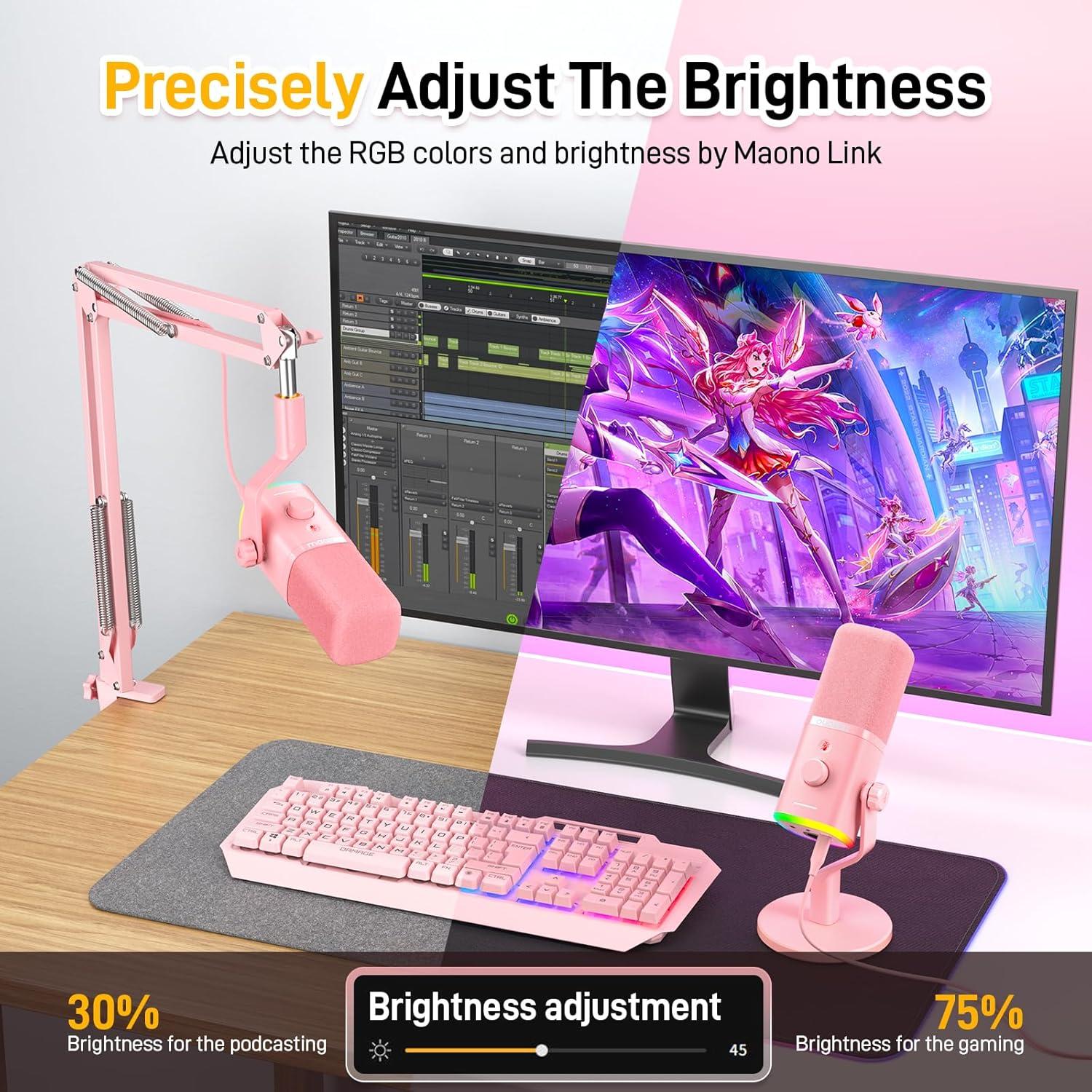 Micrófono Dinámico USB/XLR MAONO PD100XS Rosa para Gaming