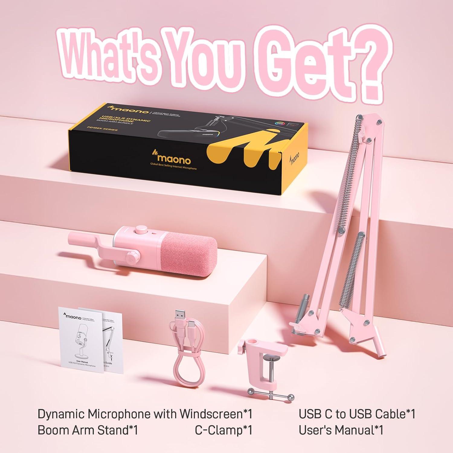 Micrófono Dinámico USB/XLR MAONO PD100XS Rosa para Gaming