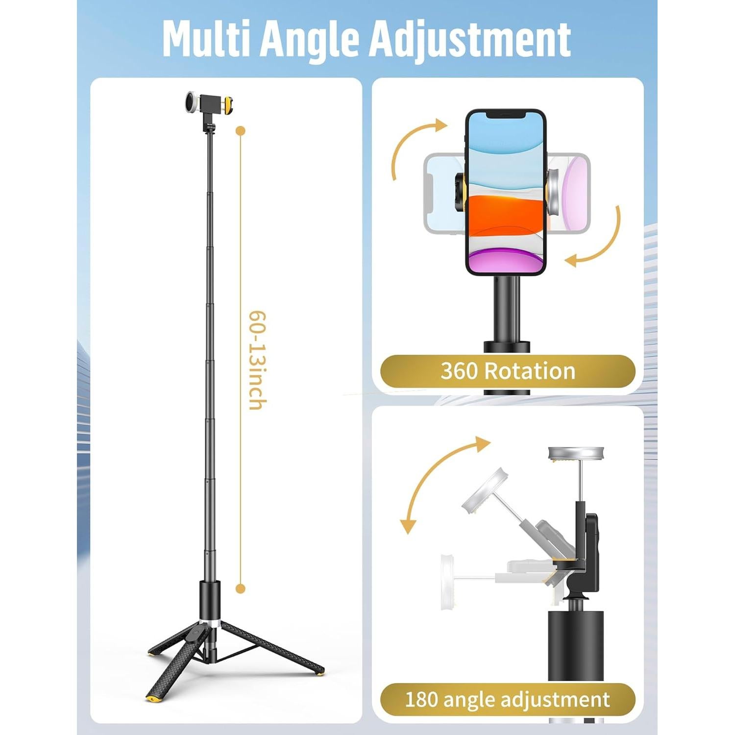 Phone Tripod Selfie Stick:Phone Stand for Recording,Bluetooth Selfie Stick for iPhone Compatible with Android（Samsung Galaxy s24 Ultra） is Content Creator 's Travel Essentials Tool