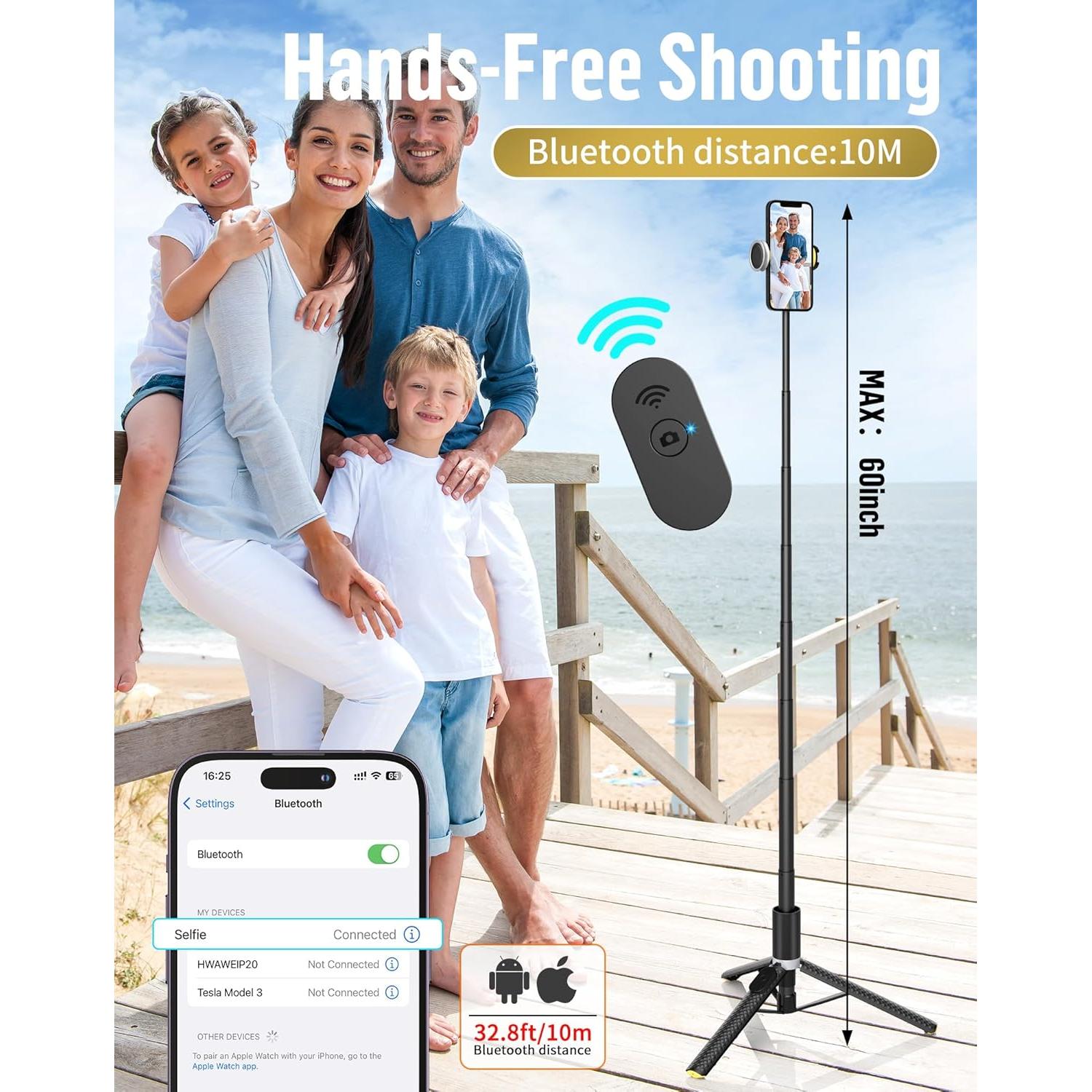 Phone Tripod Selfie Stick:Phone Stand for Recording,Bluetooth Selfie Stick for iPhone Compatible with Android（Samsung Galaxy s24 Ultra） is Content Creator 's Travel Essentials Tool