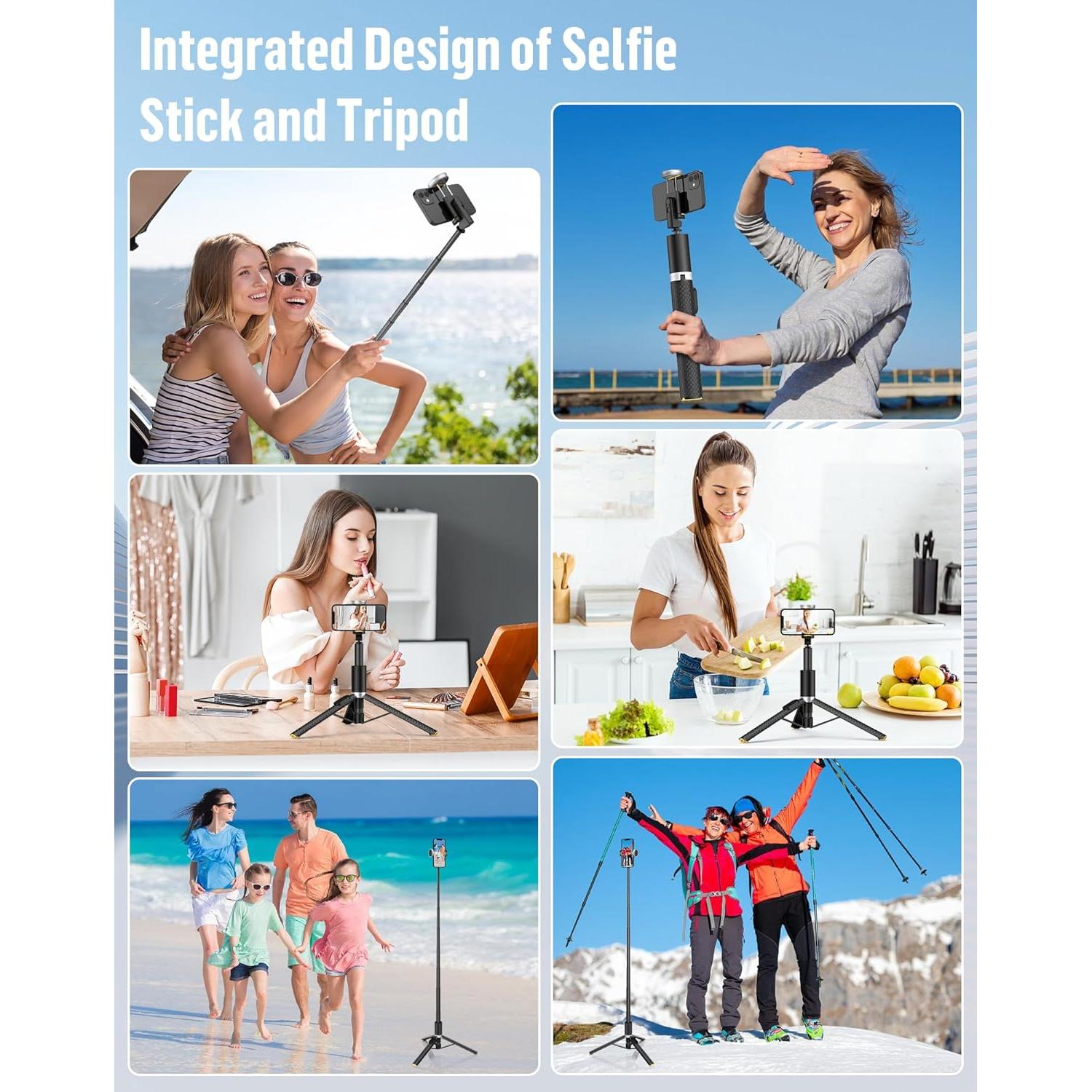 Phone Tripod Selfie Stick:Phone Stand for Recording,Bluetooth Selfie Stick for iPhone Compatible with Android（Samsung Galaxy s24 Ultra） is Content Creator 's Travel Essentials Tool