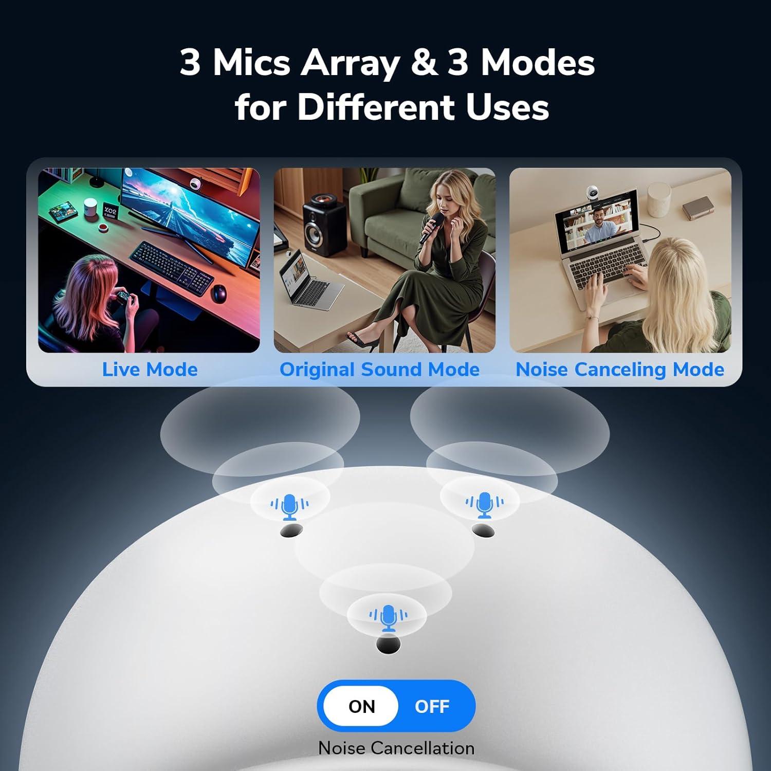 Webcam 4K EMEET Piko Doble con IA, 3 Micrófonos, USB