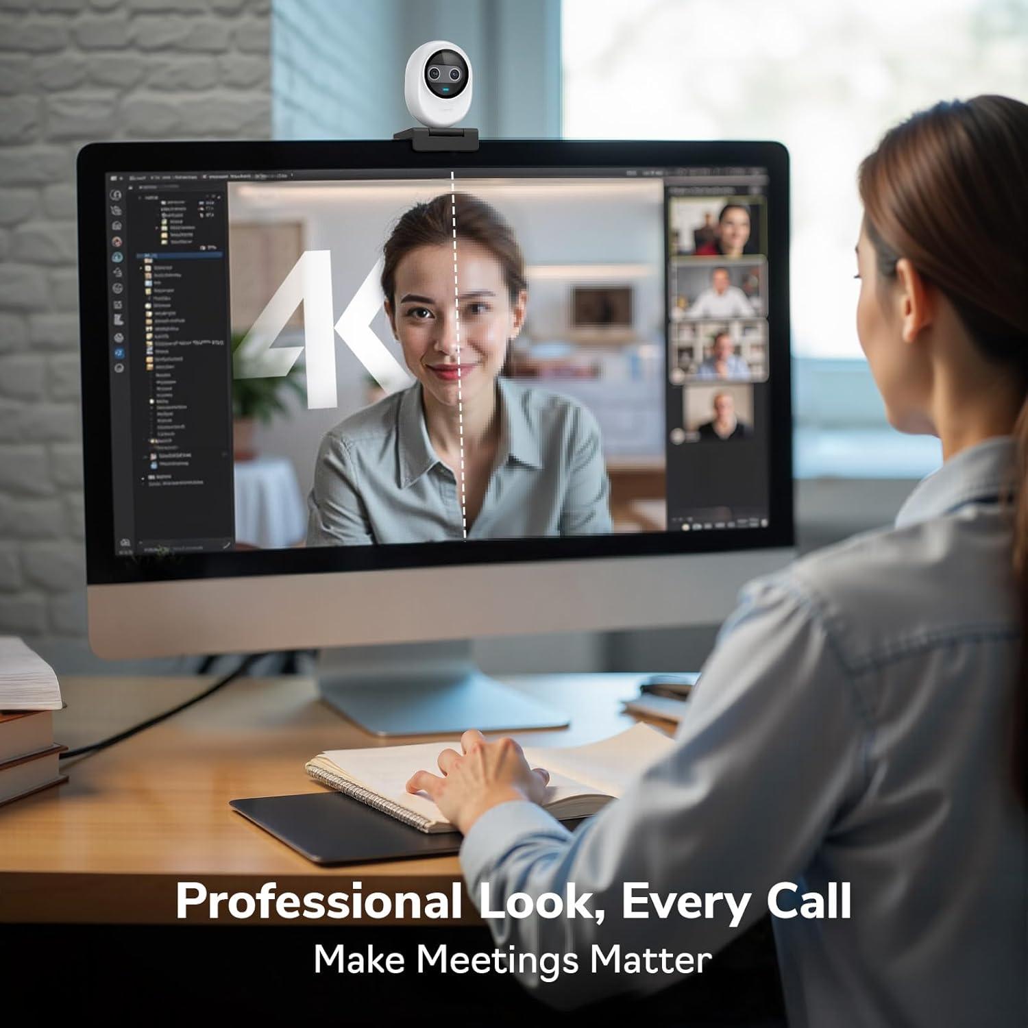 Webcam 4K EMEET Piko Doble con IA, 3 Micrófonos, USB