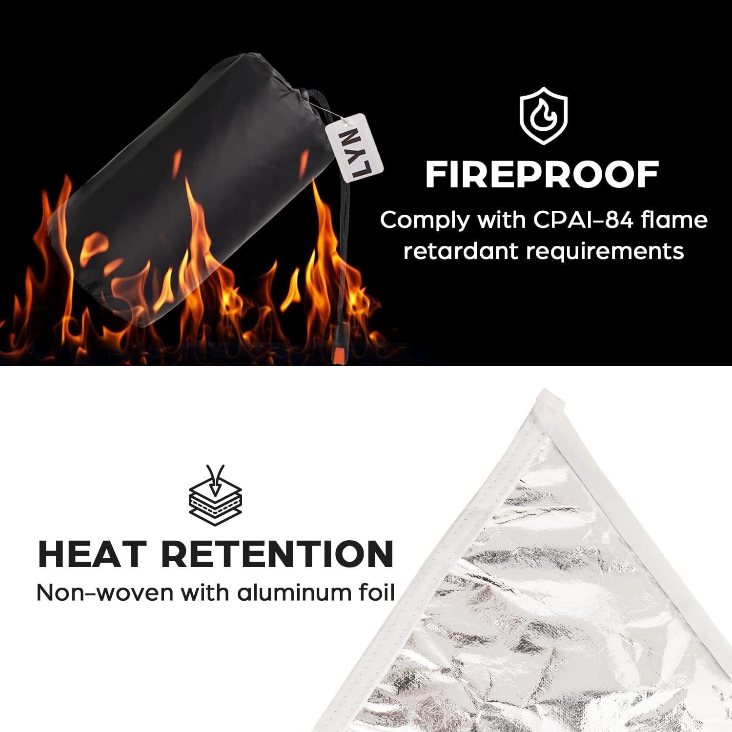 LYN Extra Large Zipper Reusable Survival Emergency Shelter Tent,Thermal Waterproof Fireproof Lightweight Bugout, with Paracord✚Stake for Camping,First Aid,Hiking&Bushcraft