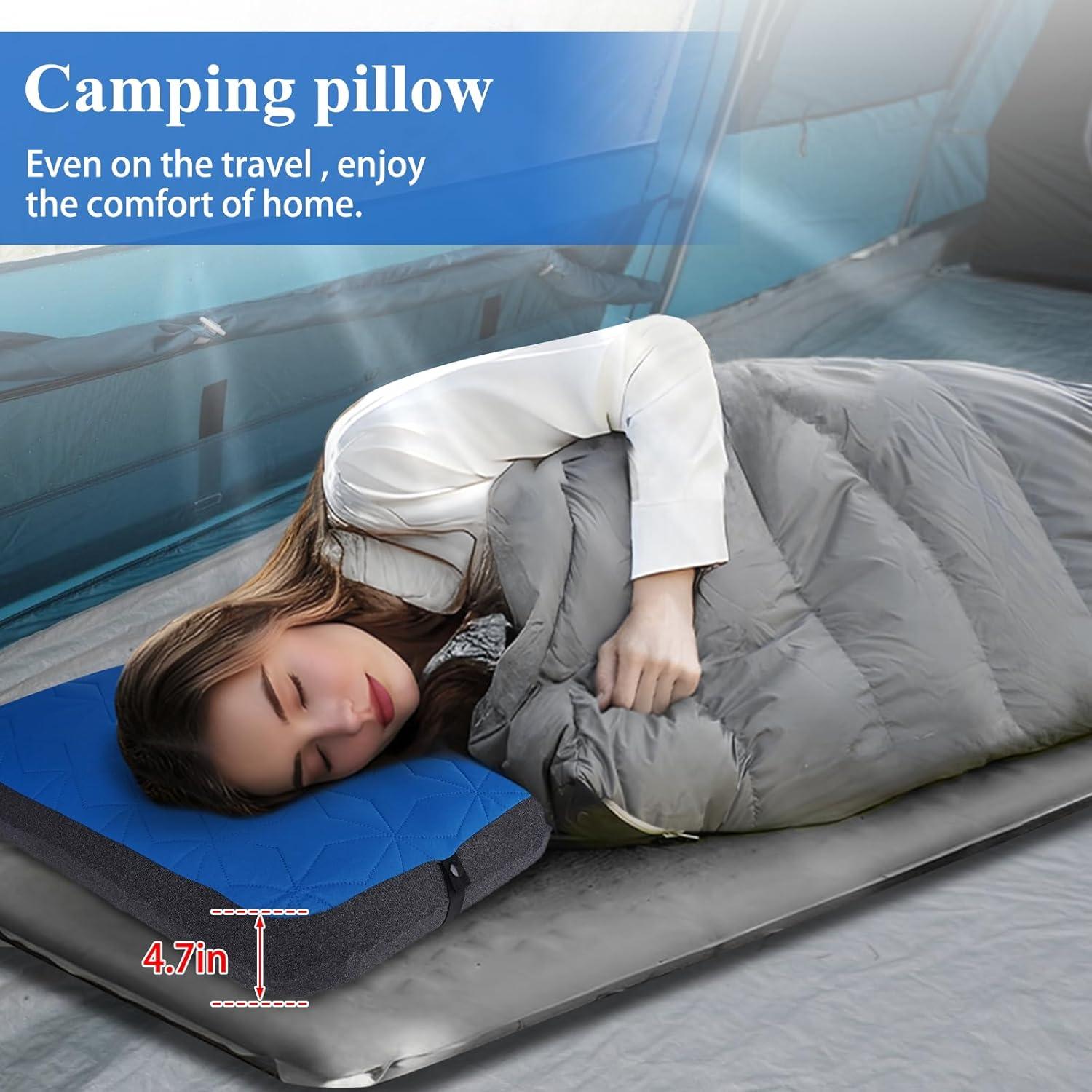 Almohada Inflable de Camping UWILLION Grande 61x38 cm Azul
