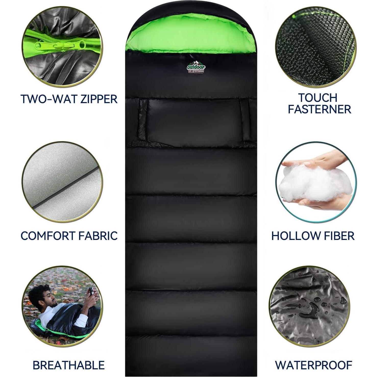 Saco de dormir outdoor on-green 4 estaciones 208x81cm negro