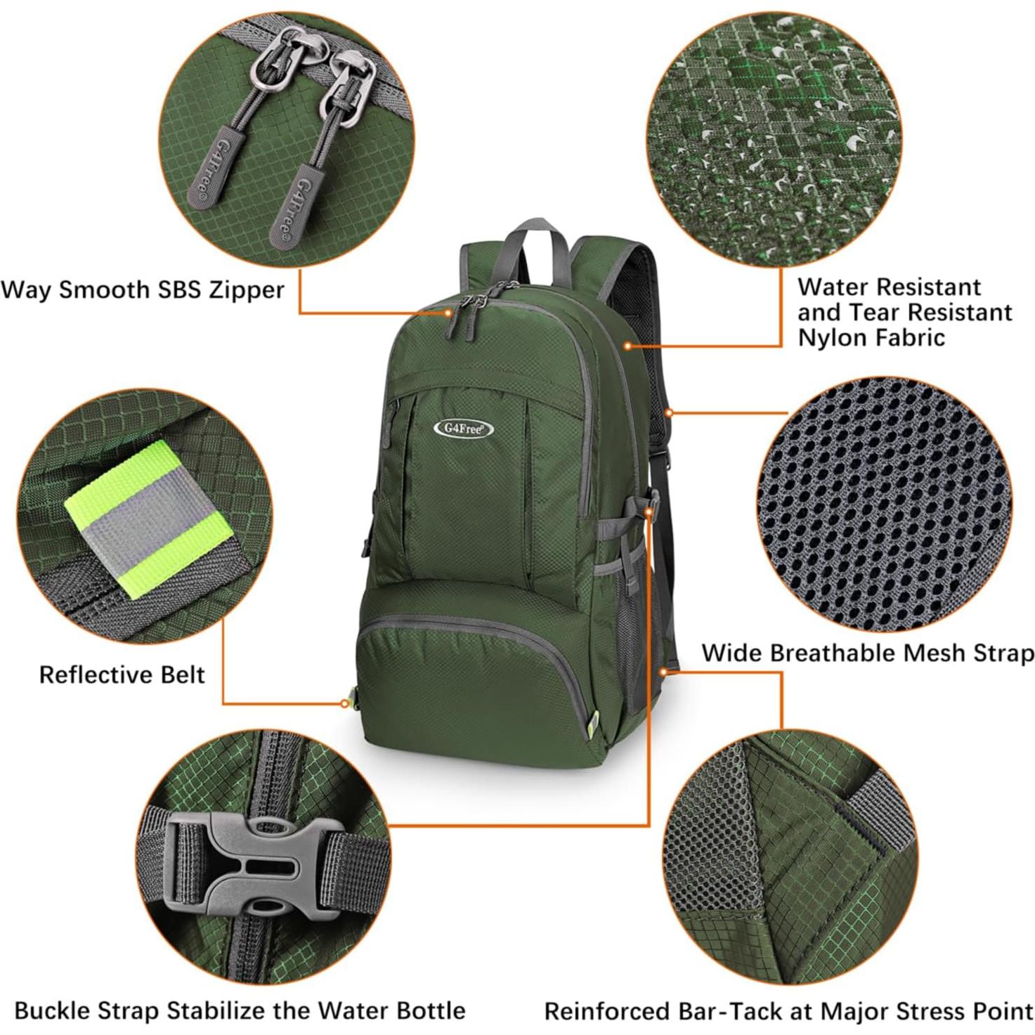 Mochila Plegable 40L G4Free Verde Ejército Impermeable