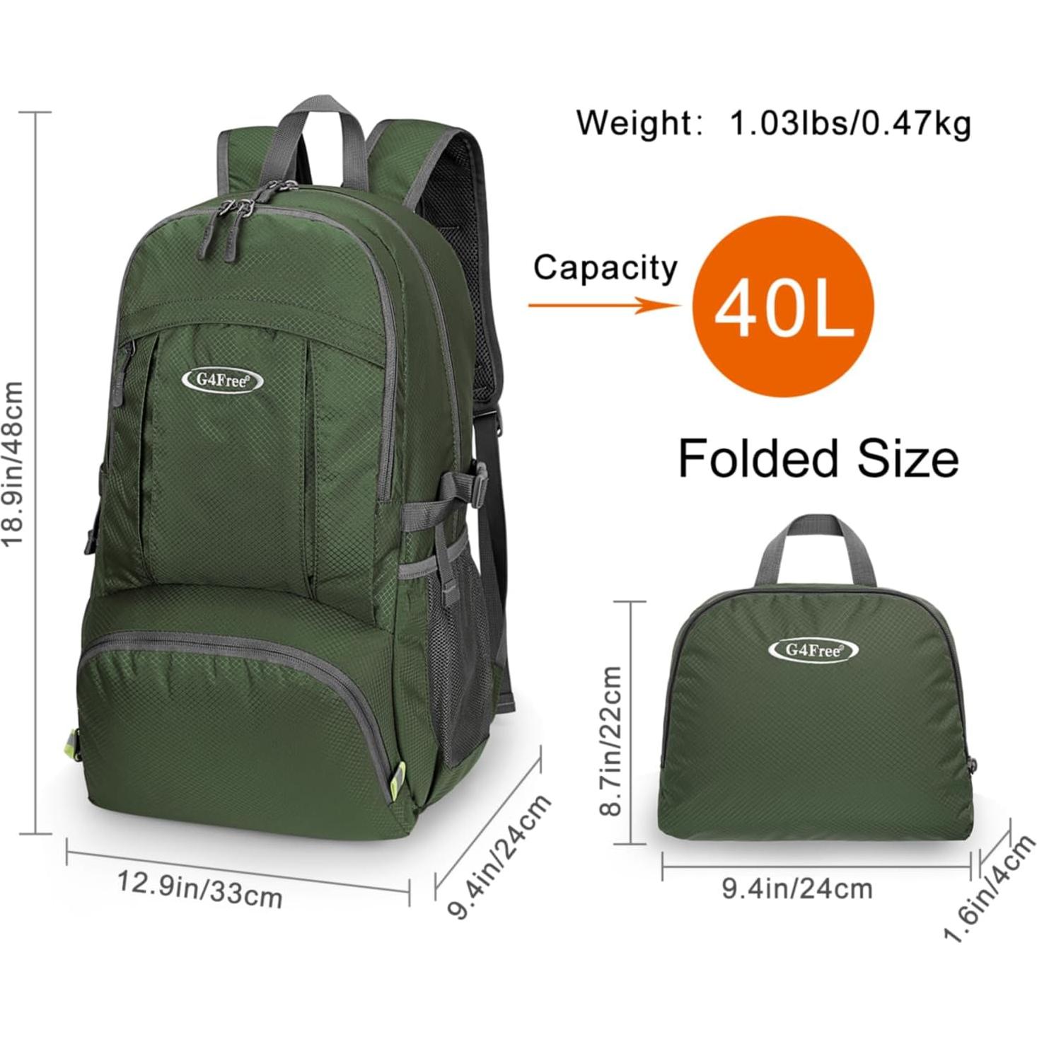 Mochila Plegable 40L G4Free Verde Ejército Impermeable