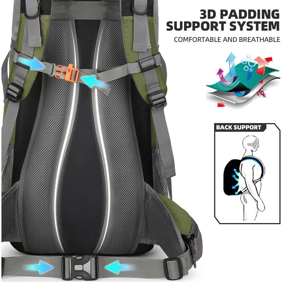 Mochila de Senderismo King'sGuard 70L Impermeable Verde Militar