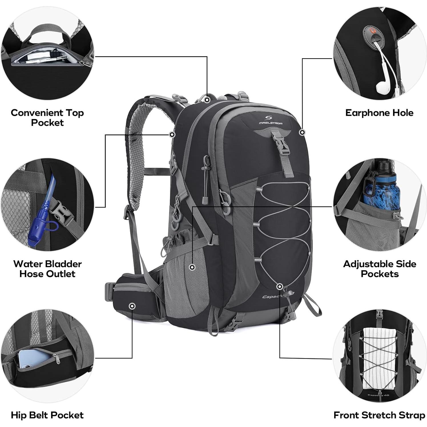 Mochila de Senderismo Maelstrom 40L Impermeable Negra