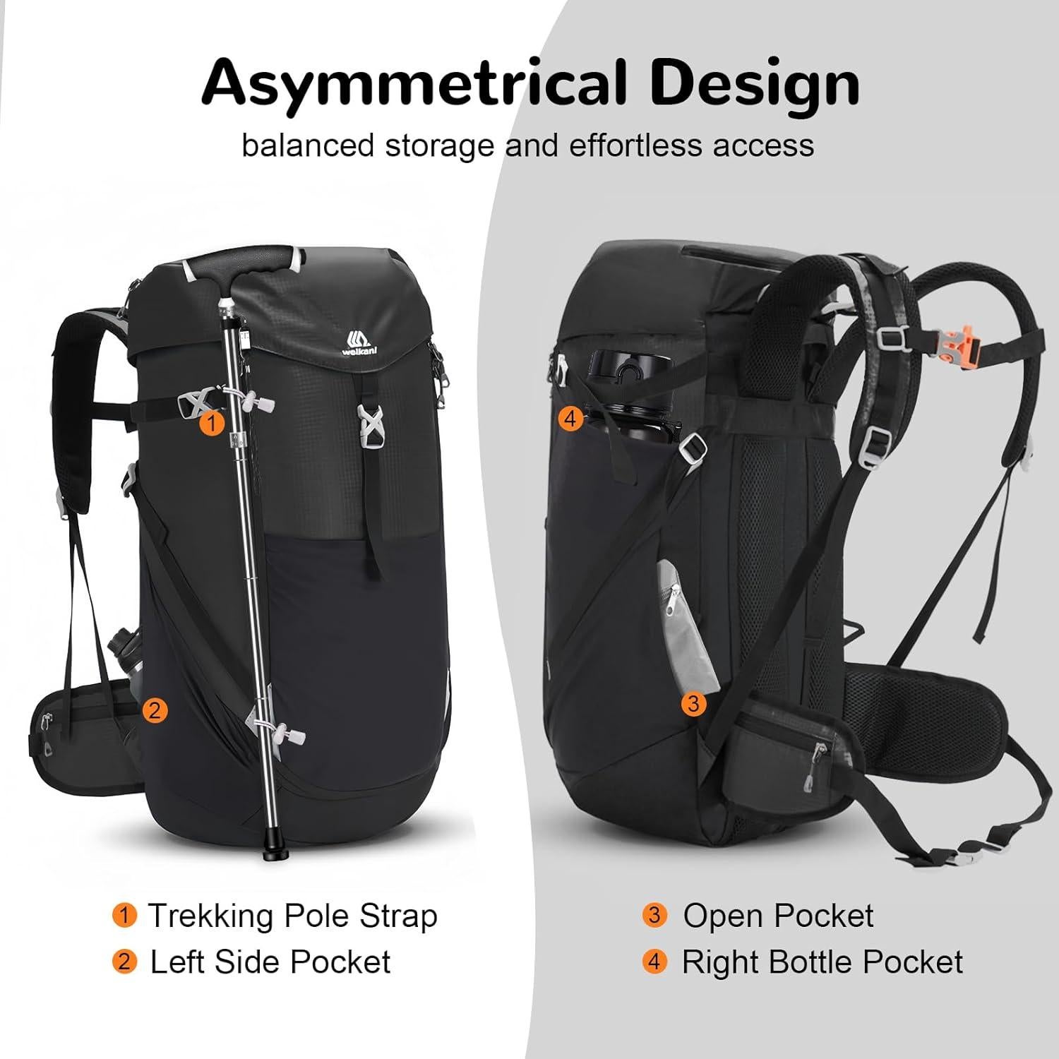 Mochila de Senderismo 50L Outplea Impermeable Unisex Negra