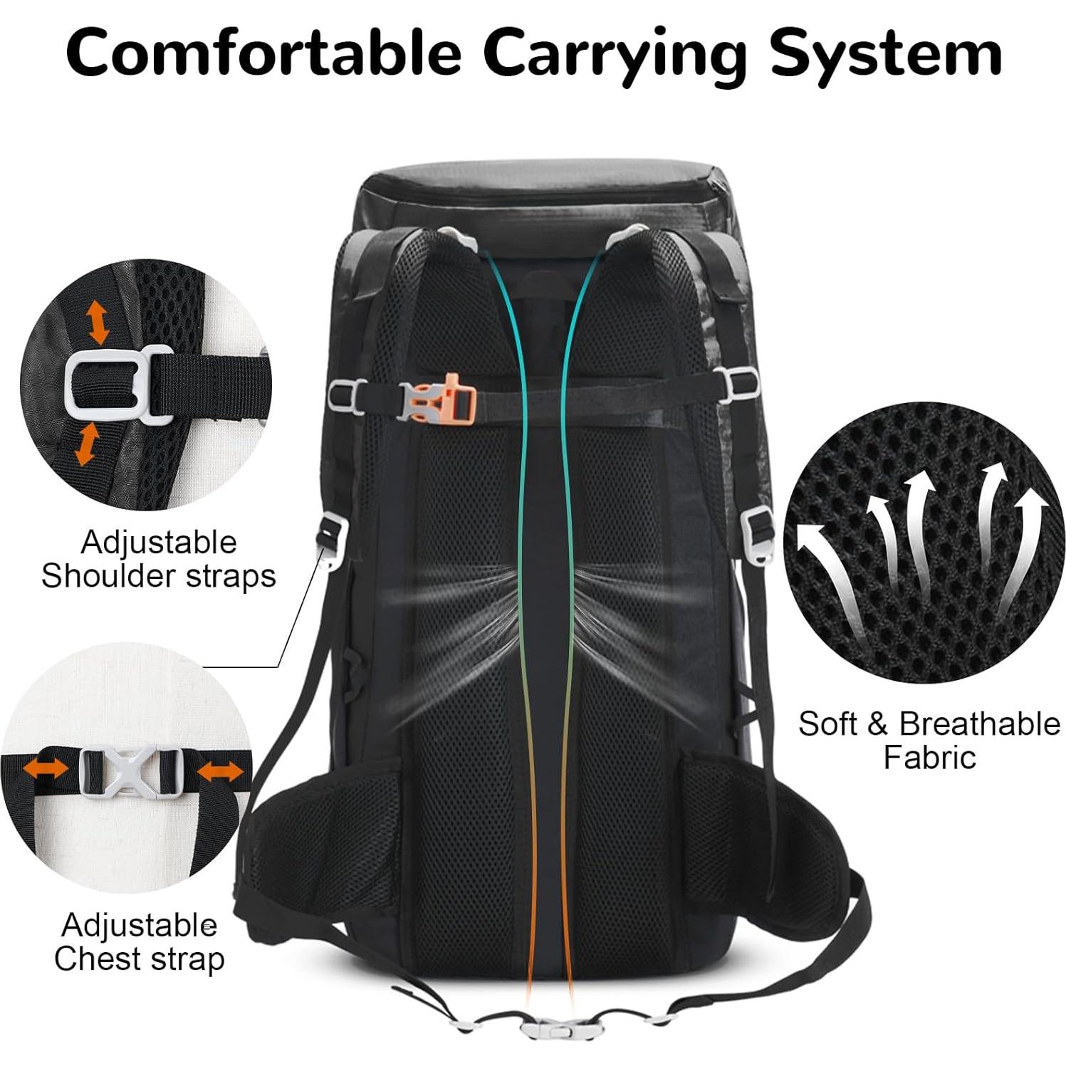 Mochila de Senderismo 50L Outplea Impermeable Unisex Negra