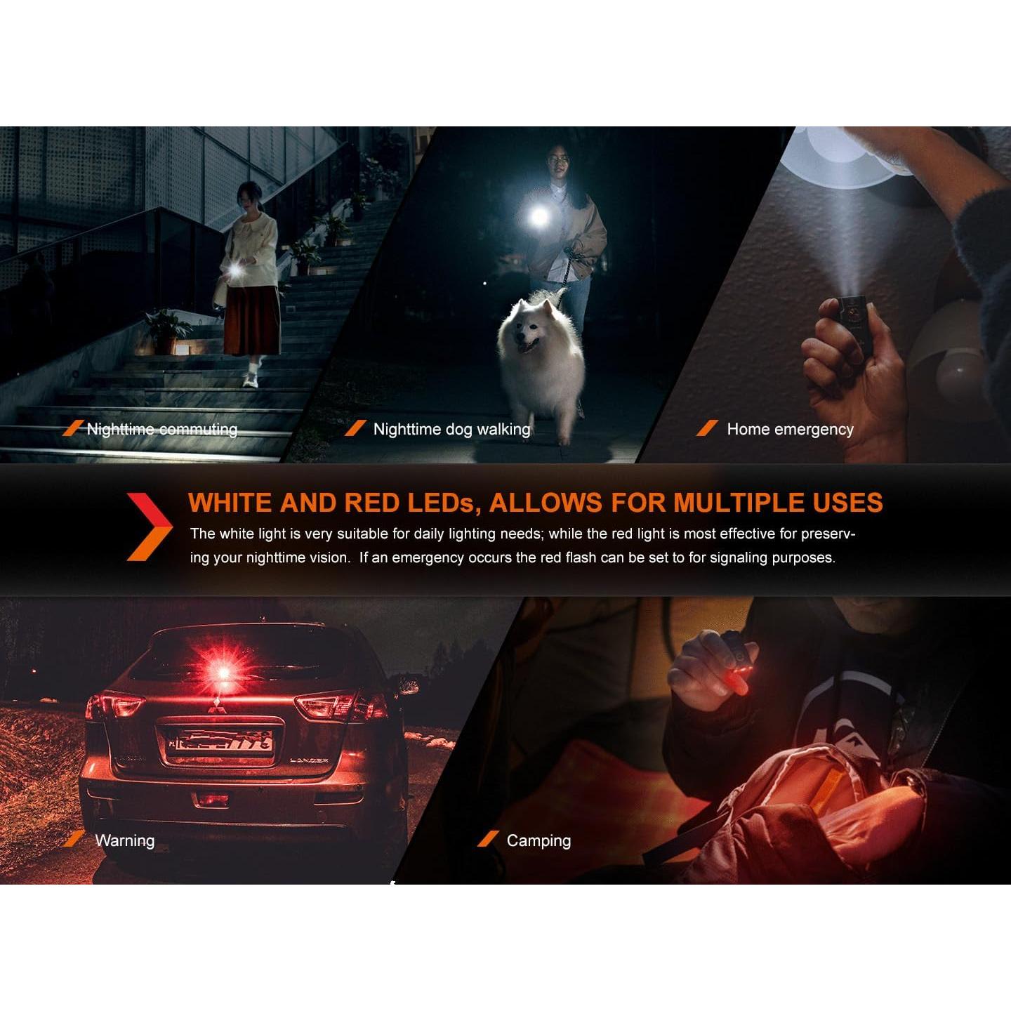 Fenix E03R v2.0 Keychain Flashlight Premium Pack, Rose Red, 500 Lumen Bright USB-C Rechargeable EDC with Red LED and Organizer