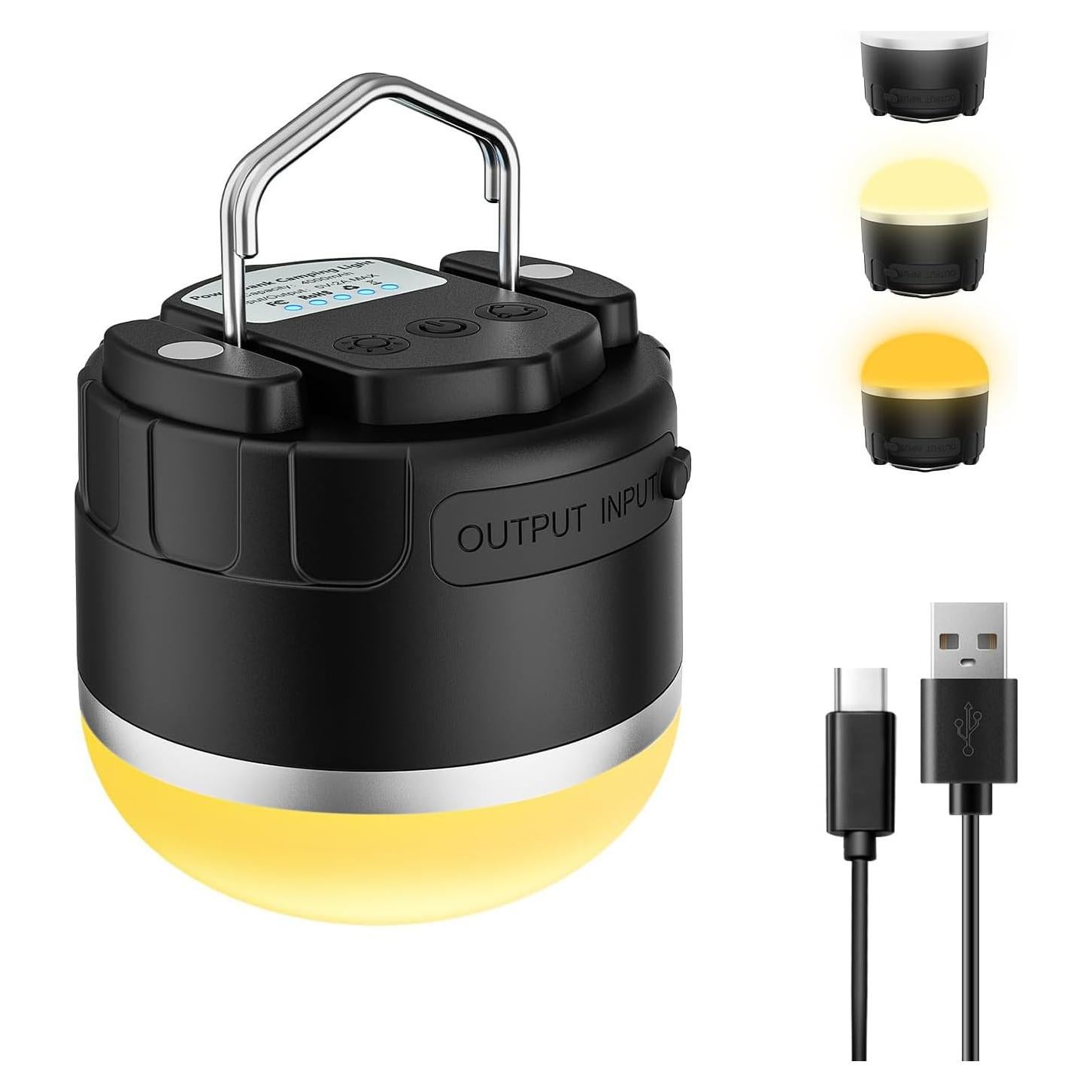 Rechargeable LED Camping Lantern 1000LM, Portable Tent Lights with 3 Colors, IP65 Waterproof, Magnetic Base, 4000mAH Emergency Hanging Light for Power Outages, Hiking, Tent, Outdoor, Home