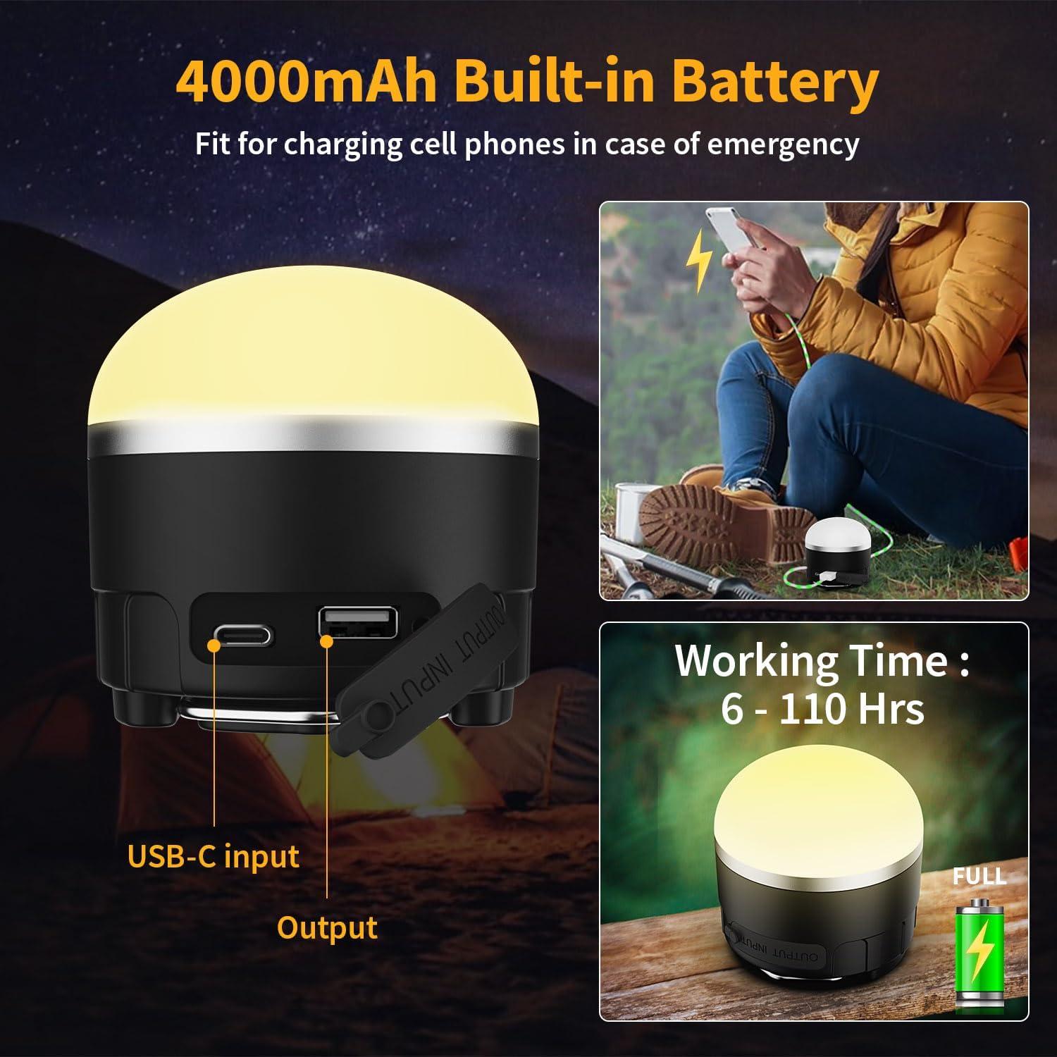 Rechargeable LED Camping Lantern 1000LM, Portable Tent Lights with 3 Colors, IP65 Waterproof, Magnetic Base, 4000mAH Emergency Hanging Light for Power Outages, Hiking, Tent, Outdoor, Home