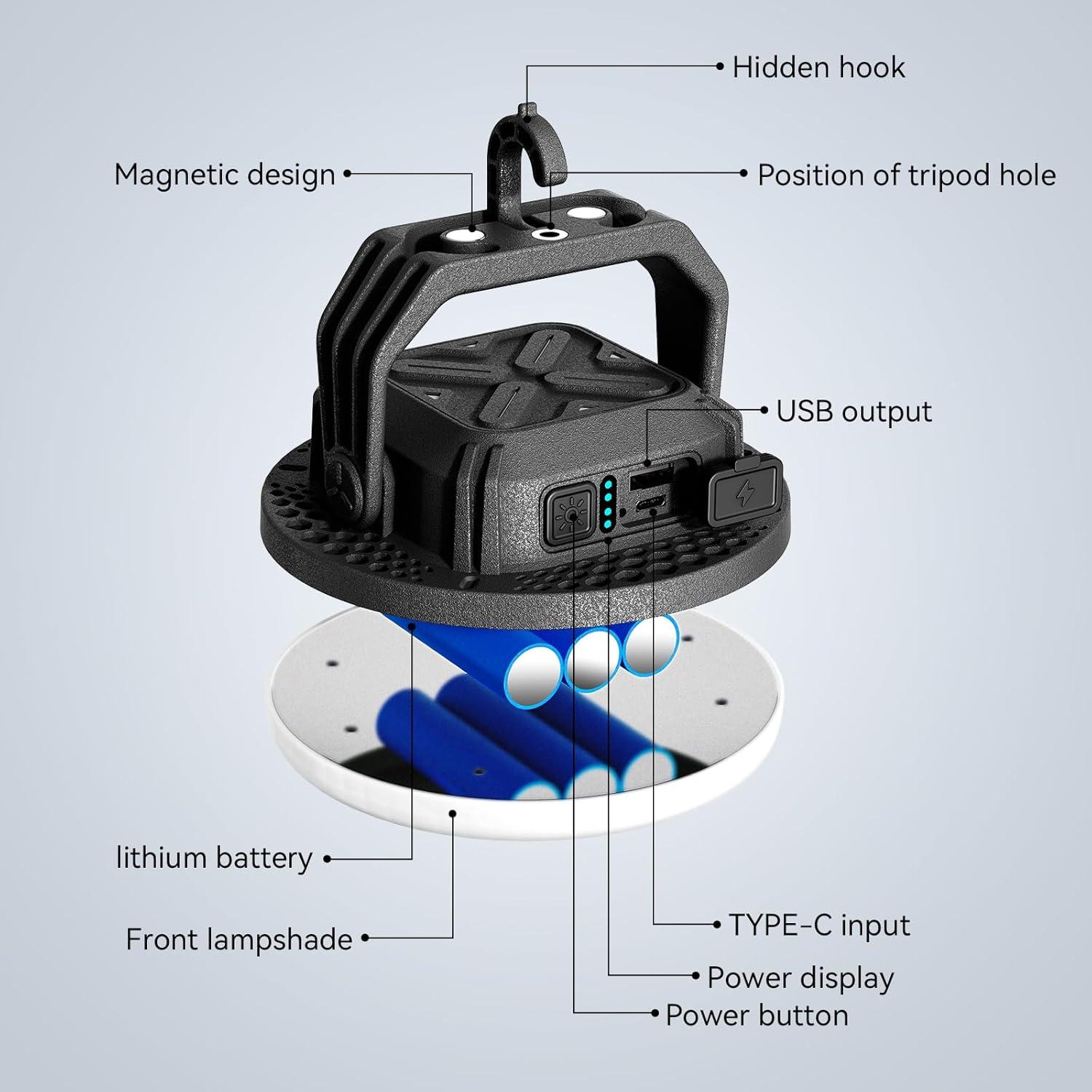 Linterna LED VAVOFO 30W Recargable 7200mAh IP65 Negra