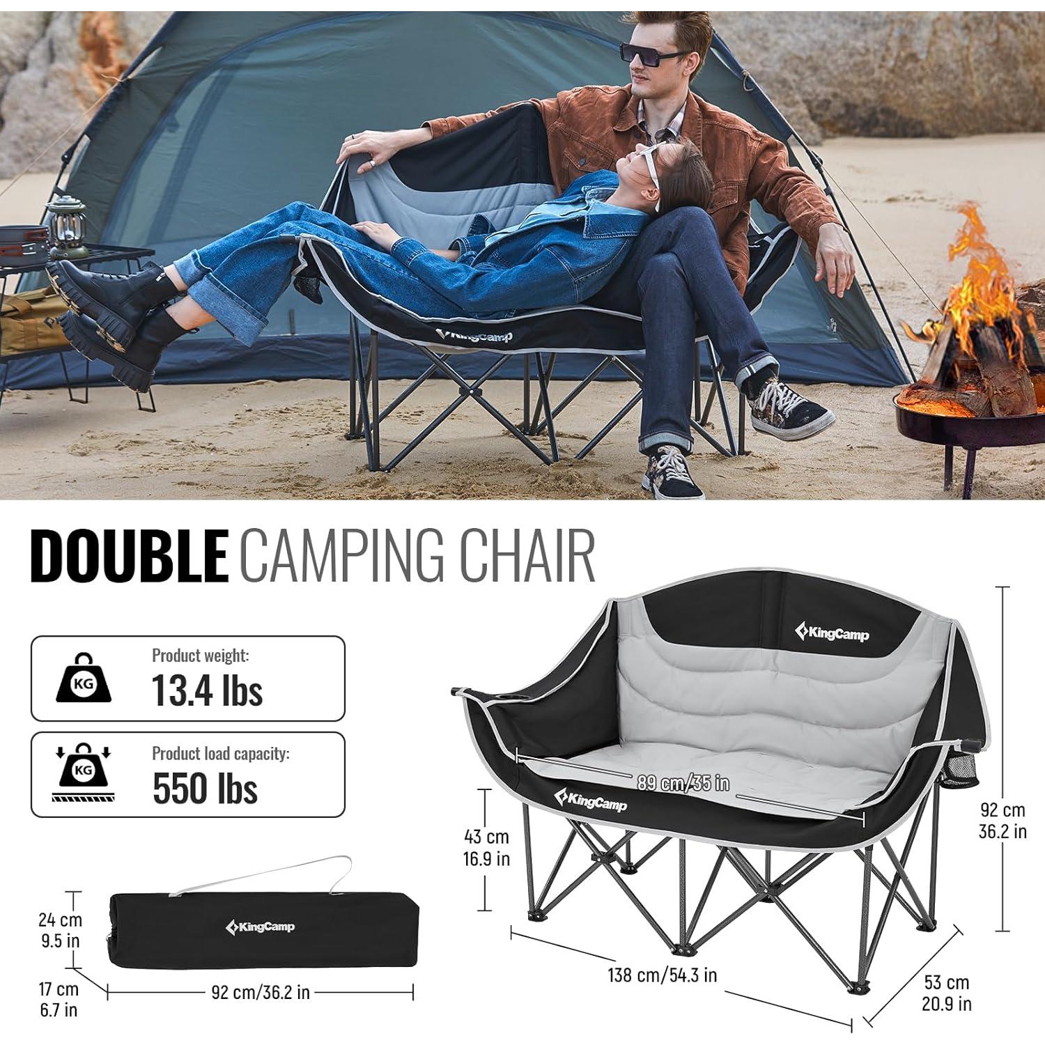 Silla de Camping Doble KingCamp Loveseat XL Acolchada 2 Personas