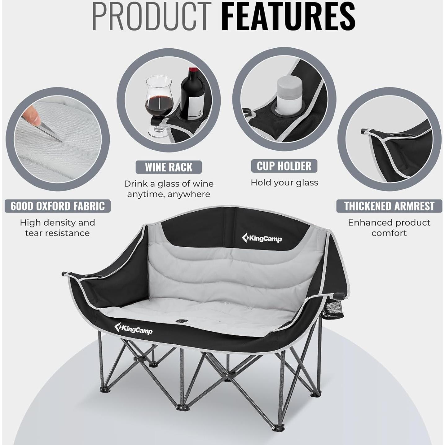 Silla de Camping Doble KingCamp Loveseat XL Acolchada 2 Personas