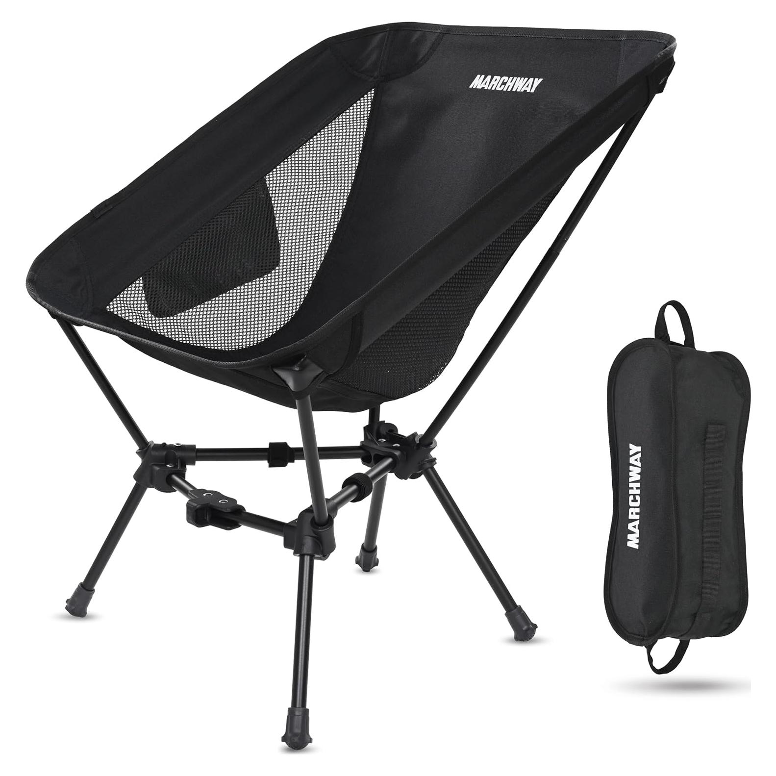 MARCHWAY Lightweight Folding Camping Chair, Portable Foldable Compact for Outdoor Camp, Travel, Beach, Picnic, Festival, Hiking, Backpacking, Supports 330Lbs (Black)