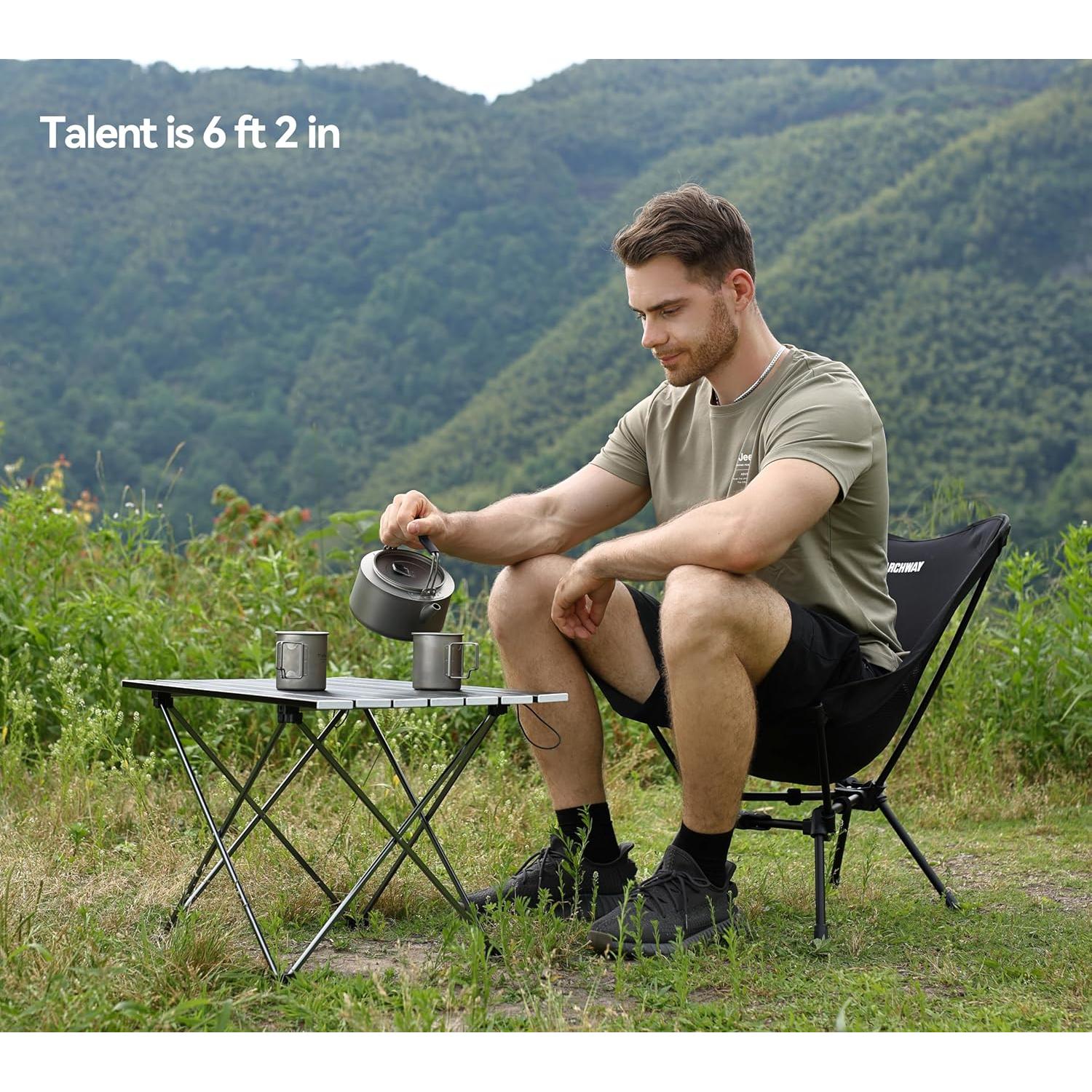 MARCHWAY Lightweight Folding Camping Chair, Portable Foldable Compact for Outdoor Camp, Travel, Beach, Picnic, Festival, Hiking, Backpacking, Supports 330Lbs (Black)