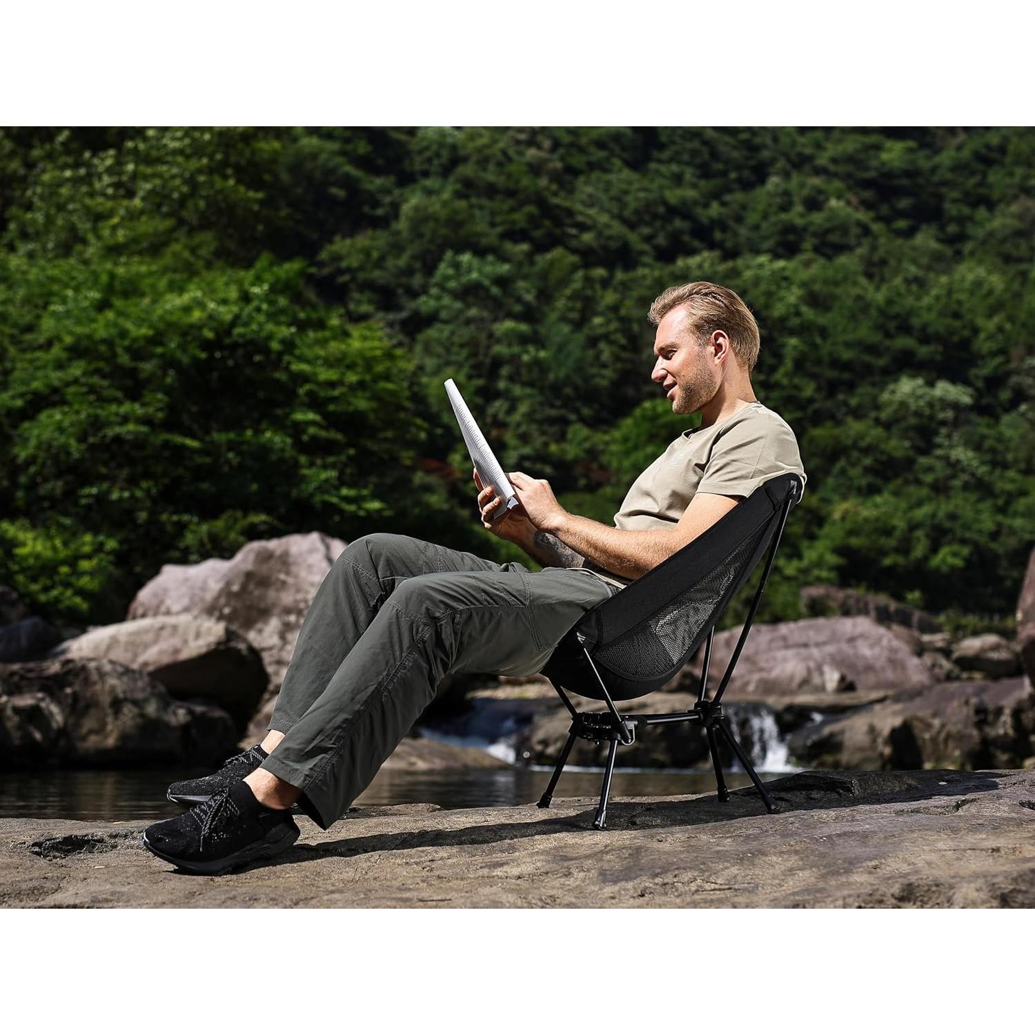 MARCHWAY Lightweight Folding Camping Chair, Portable Foldable Compact for Outdoor Camp, Travel, Beach, Picnic, Festival, Hiking, Backpacking, Supports 330Lbs (Black)