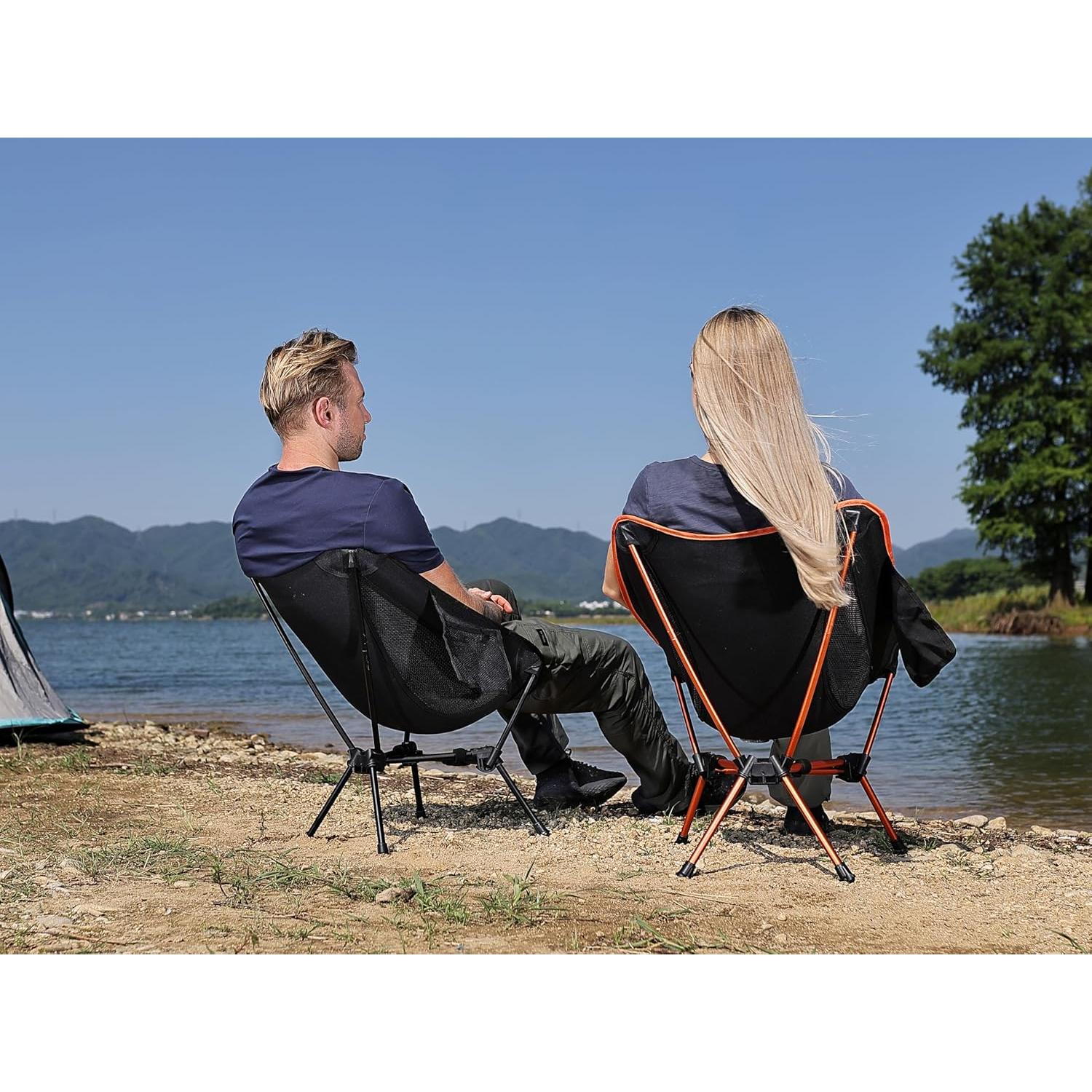 MARCHWAY Lightweight Folding Camping Chair, Portable Foldable Compact for Outdoor Camp, Travel, Beach, Picnic, Festival, Hiking, Backpacking, Supports 330Lbs (Black)