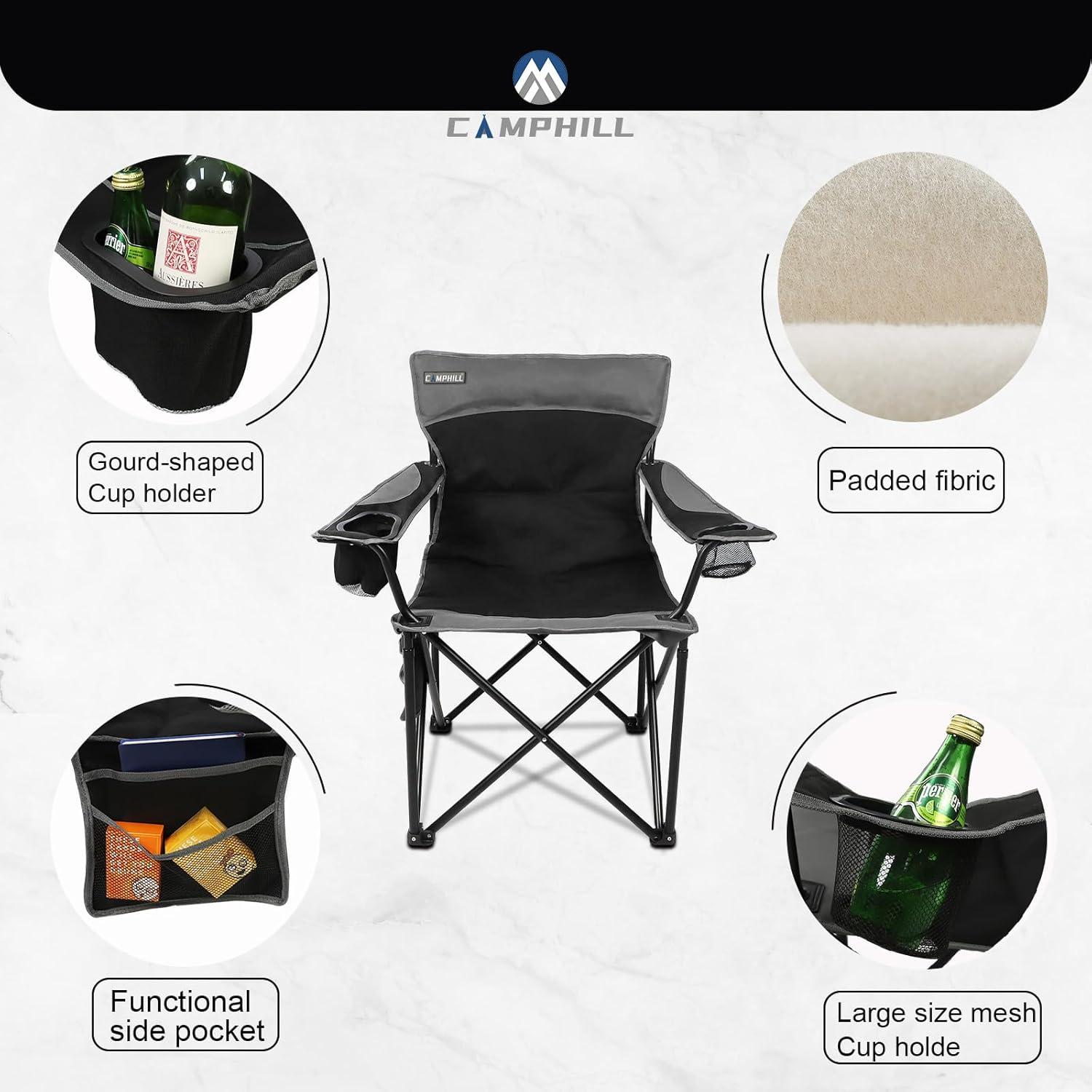 Oversized Portable Camping Chairs, Collapsible Outdoor Chairs with Pocket and Cup Holders, Carry Bag for Camping,Tailgates,Beach,and Sports