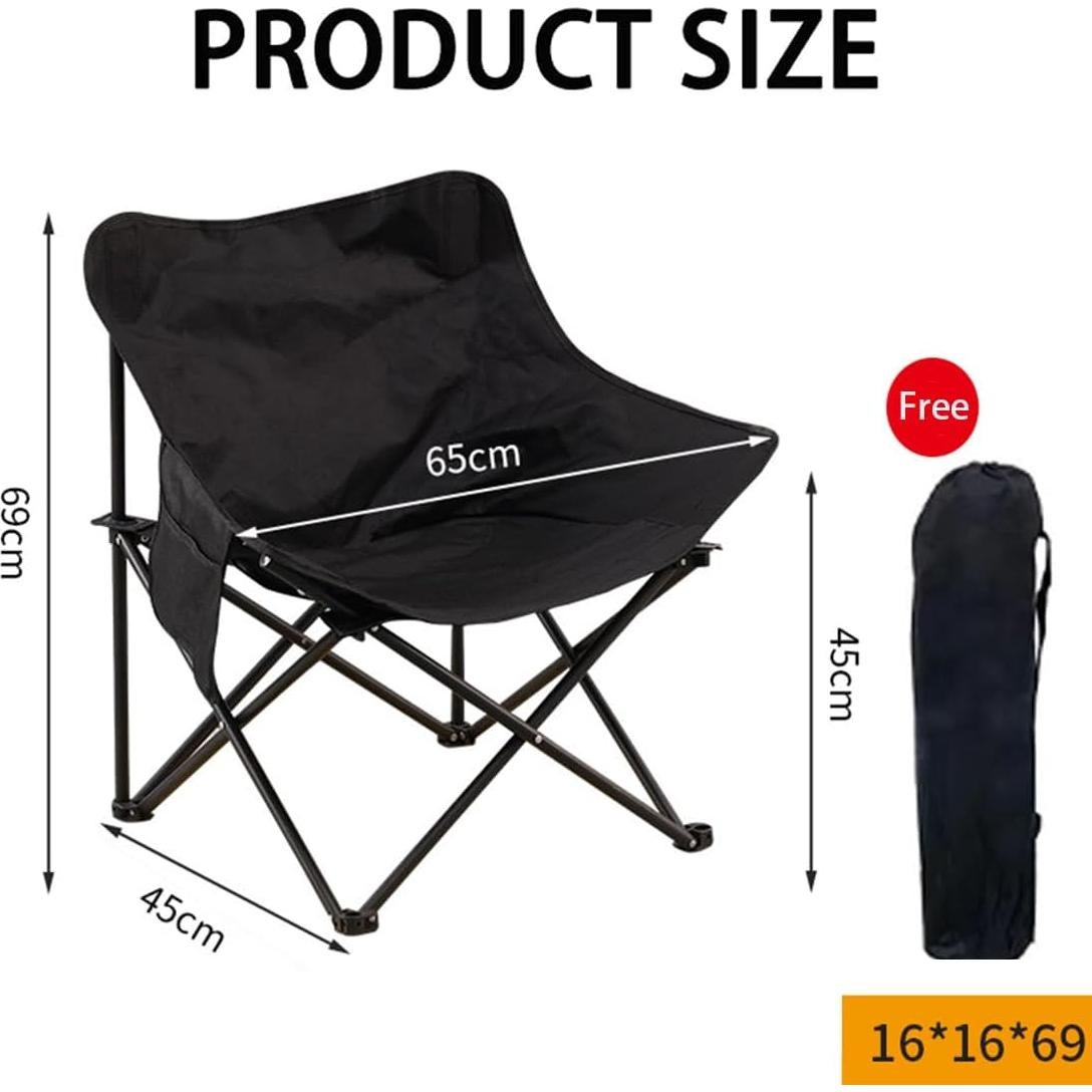 Folding Camping Chair, Portable Outdoor Backpacking Chair for Fishing, Hiking, Picnic, Camping, Beach, Lawn, Concert, Ultralight Compact Camping Chair with Carry Bag, 23"D x 14.2"W x 14.2"H (Black)