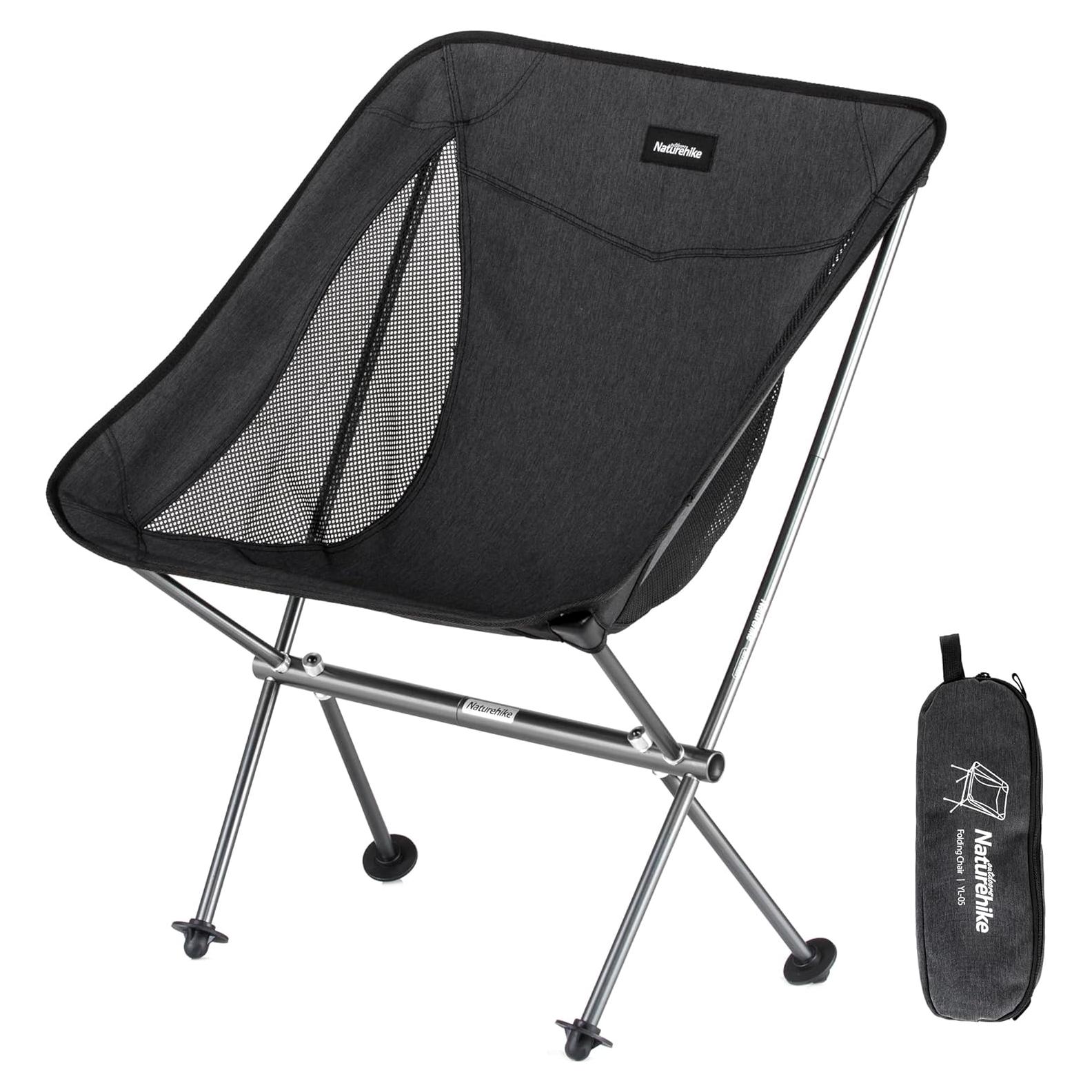 Naturehike YL05 Camping Chair, Ultralight Portable Camp Chair with Storage Bag, Compact Folding Beach Chair for Backpacking Hiking Fishing Picnic