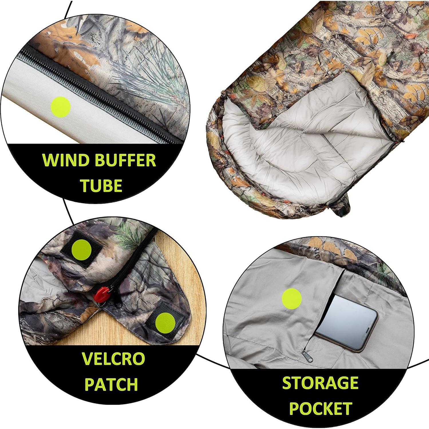 Saco de dormir Rioyalo 0°C Camuflaje Forestal 220x78cm