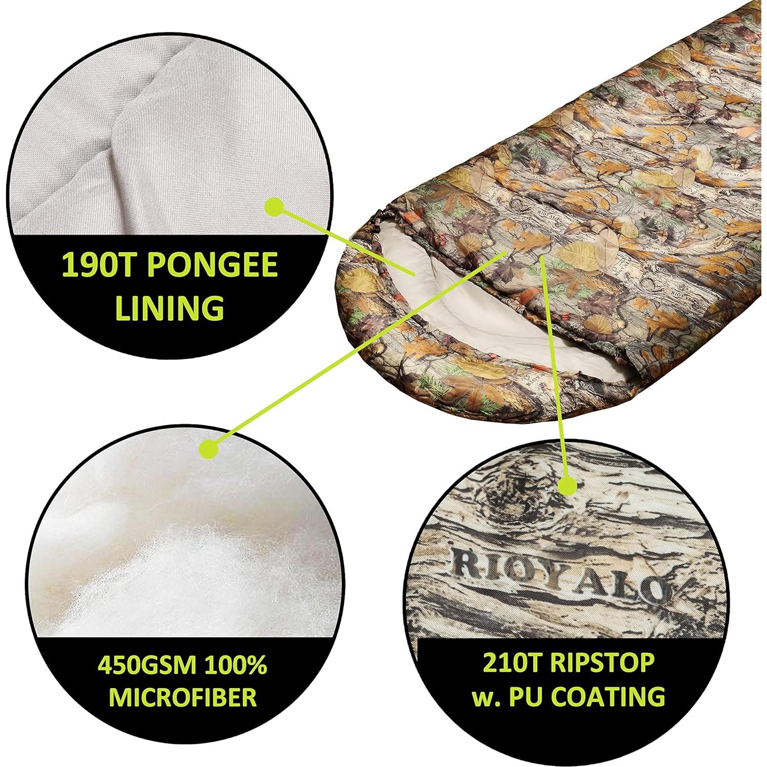 Saco de dormir Rioyalo 0°C Camuflaje Forestal 220x78cm