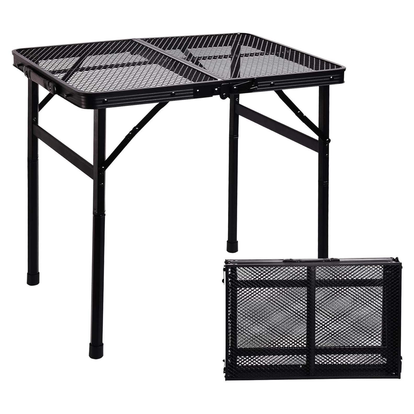 Metal Picnic Small Folding Table, Camping Grill BBQ Side Table for Outdoor Garden Patio Yard - Portable Lightweight, Compact & Height Adjustable Grill Stand
