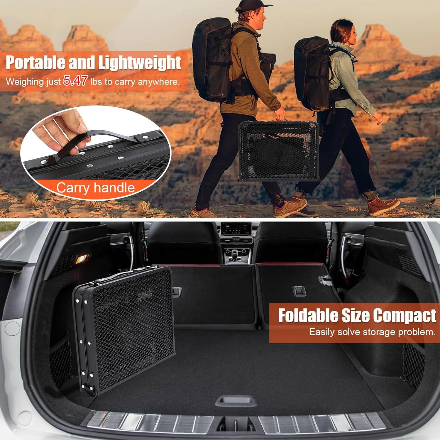 QuliMetal Small Portable Folding Grill Table with Adjustable Height & Mesh Desktop, Lightweight Camping Table – Perfect for BBQ, Picnic, Beach, & Indoor Use – Compact, Durable & Easy to Carry, Black