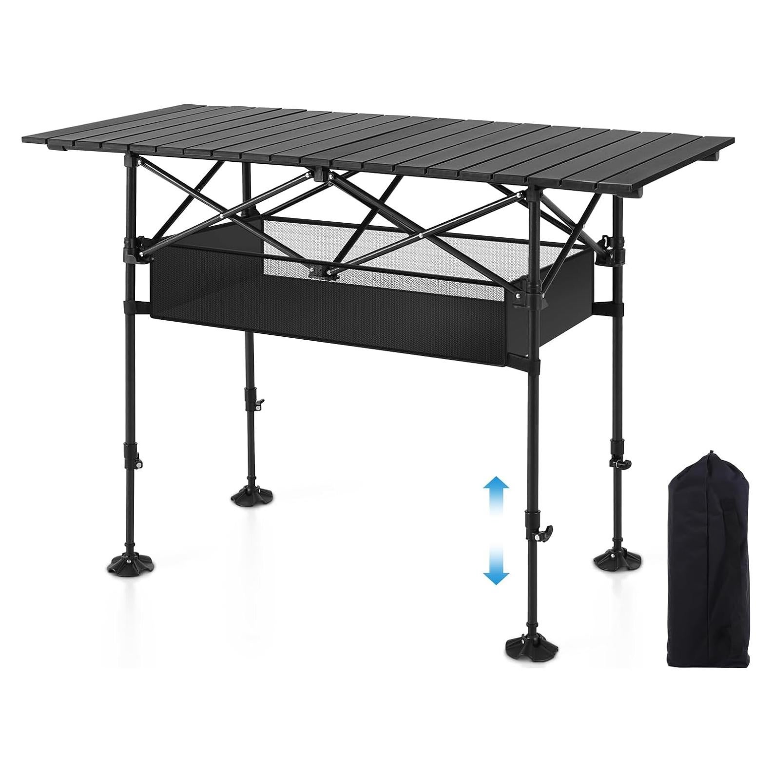 LET'S CAMP Folding Camping Table, Portable Aluminum Roll-up Picnic Backpacking Table with Adjustable Height, Large Storage and Carrying Bag for Picnic, Camping, BBQ, Party, Backyard, Beach