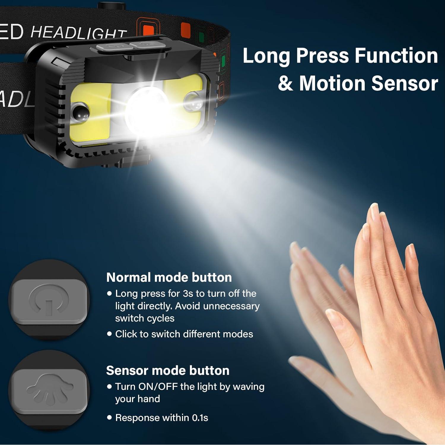 Linterna Frontal Recargable MIOISY 2 Paquetes LED 8 Modos