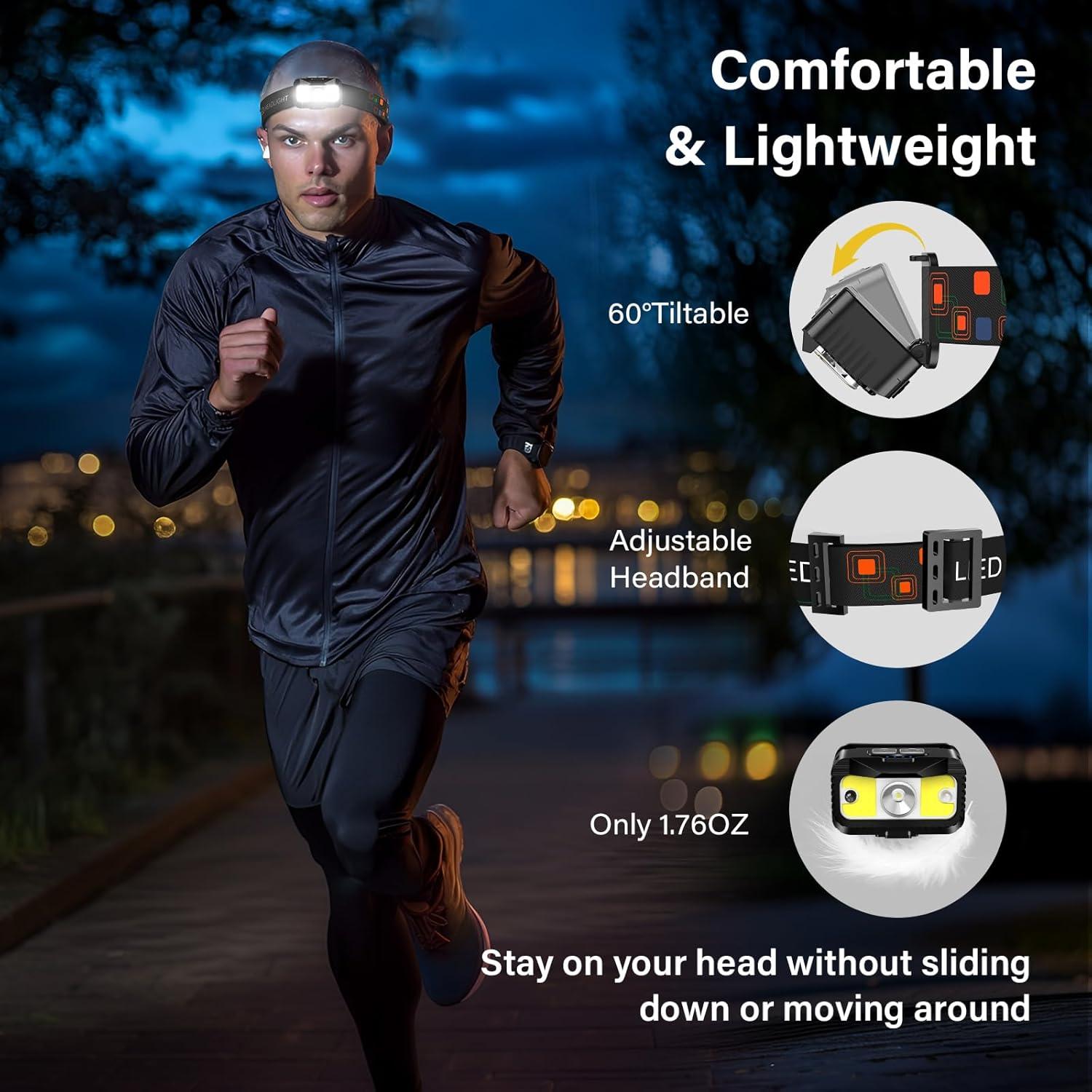 Linterna Frontal Recargable MIOISY 2 Paquetes LED 8 Modos