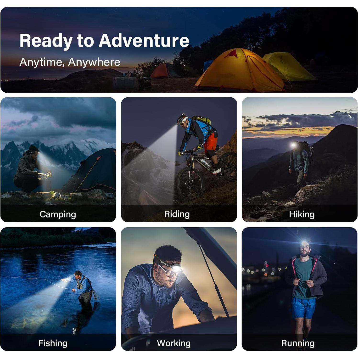 Linterna Frontal Recargable MIOISY 2 Paquetes LED 8 Modos