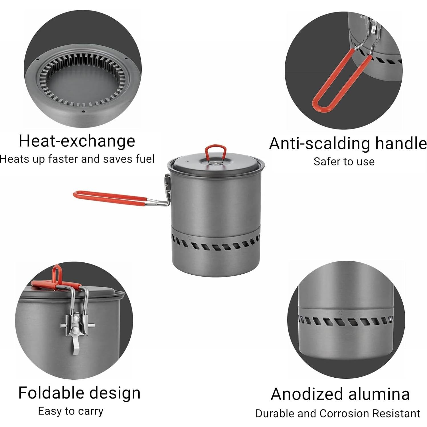 Olla de Camping Bulin 1.5L Aluminio Antiadherente Plegable