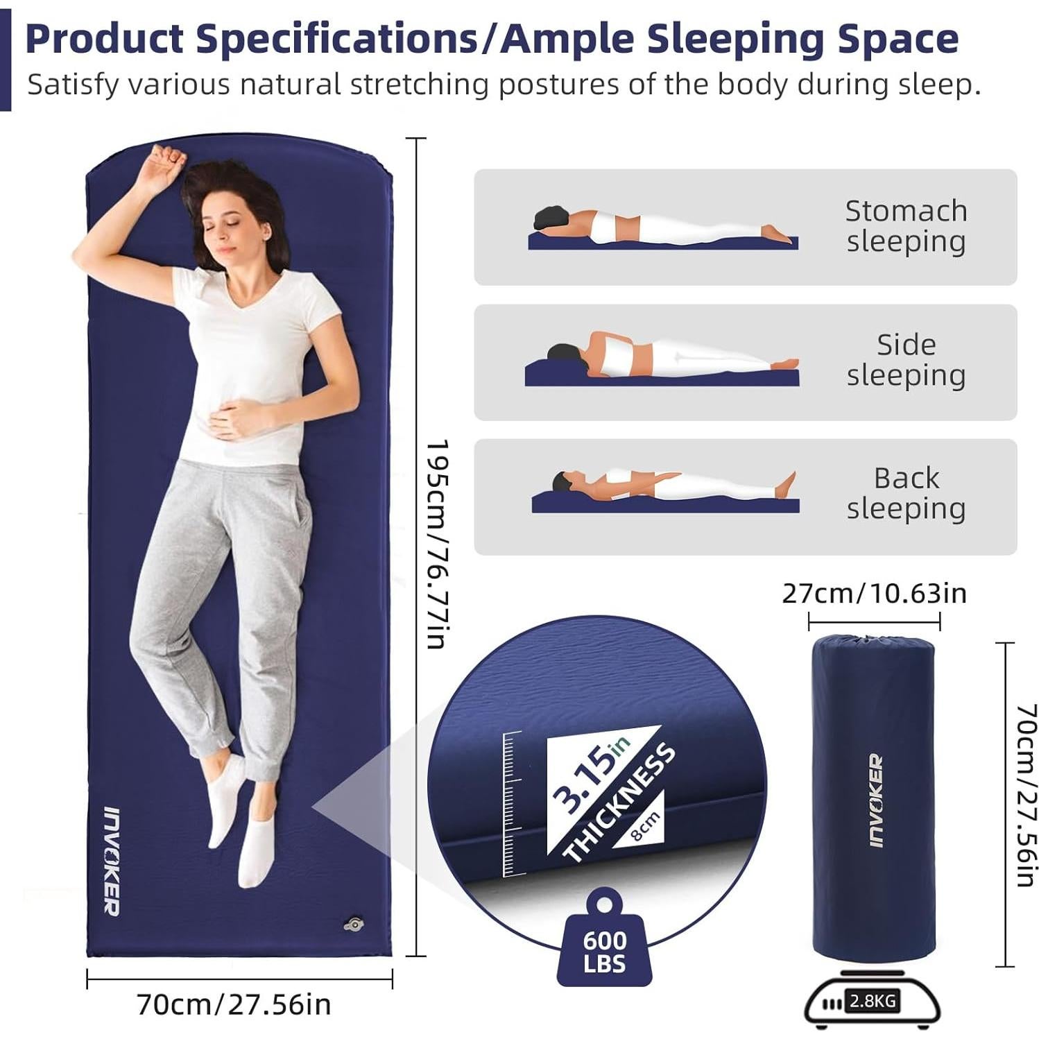 Colchón de Camping Autoinflable INVOKER 8 cm Azul