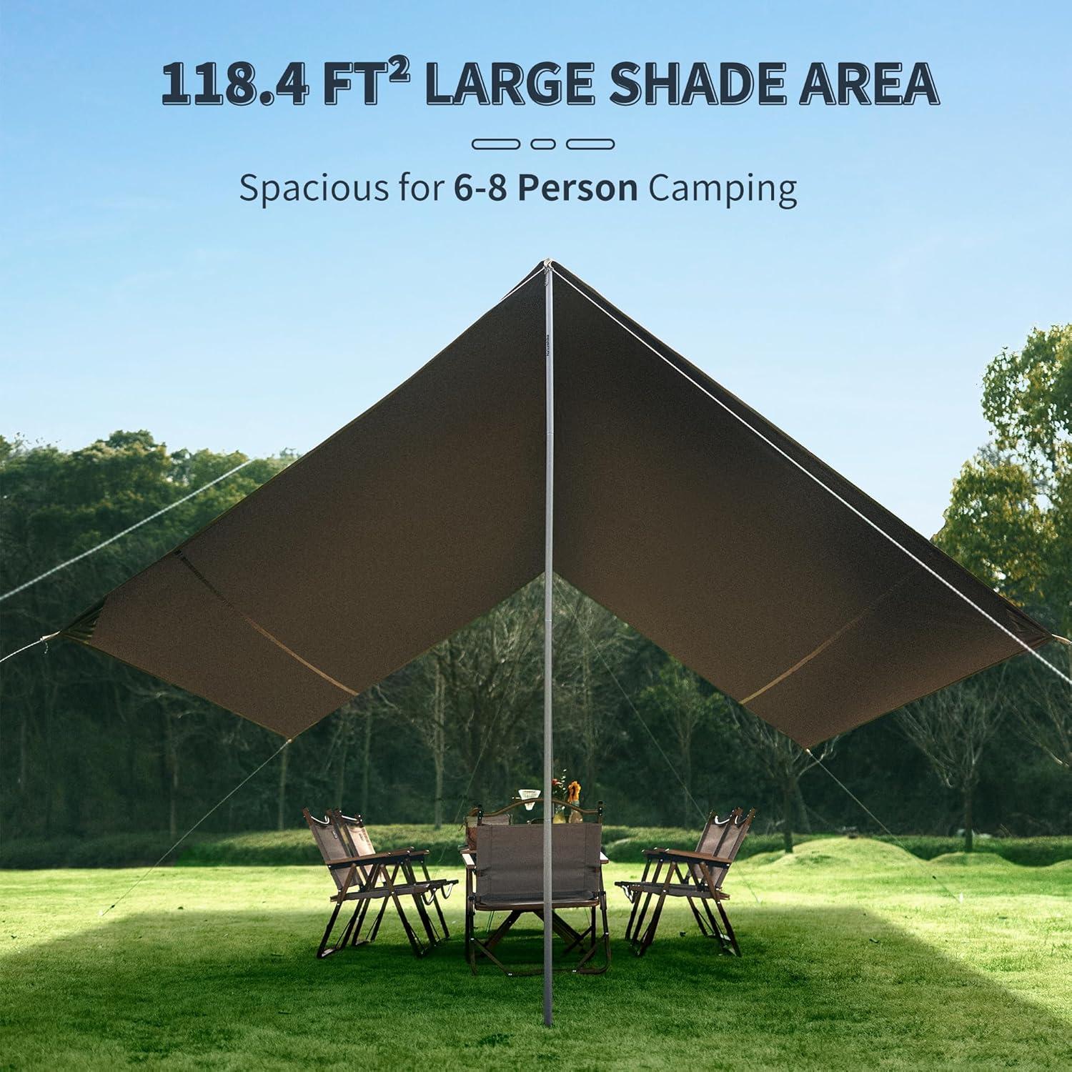 Naturehike Camping Tent Tarp with Poles, Waterproof PU 18000mm+, Anti-UV UPF2000+ Sun Shelter Rain Fly, Canopy for Outdoor Party, Picnic (13 x 9.6ft), CNK2350WS015