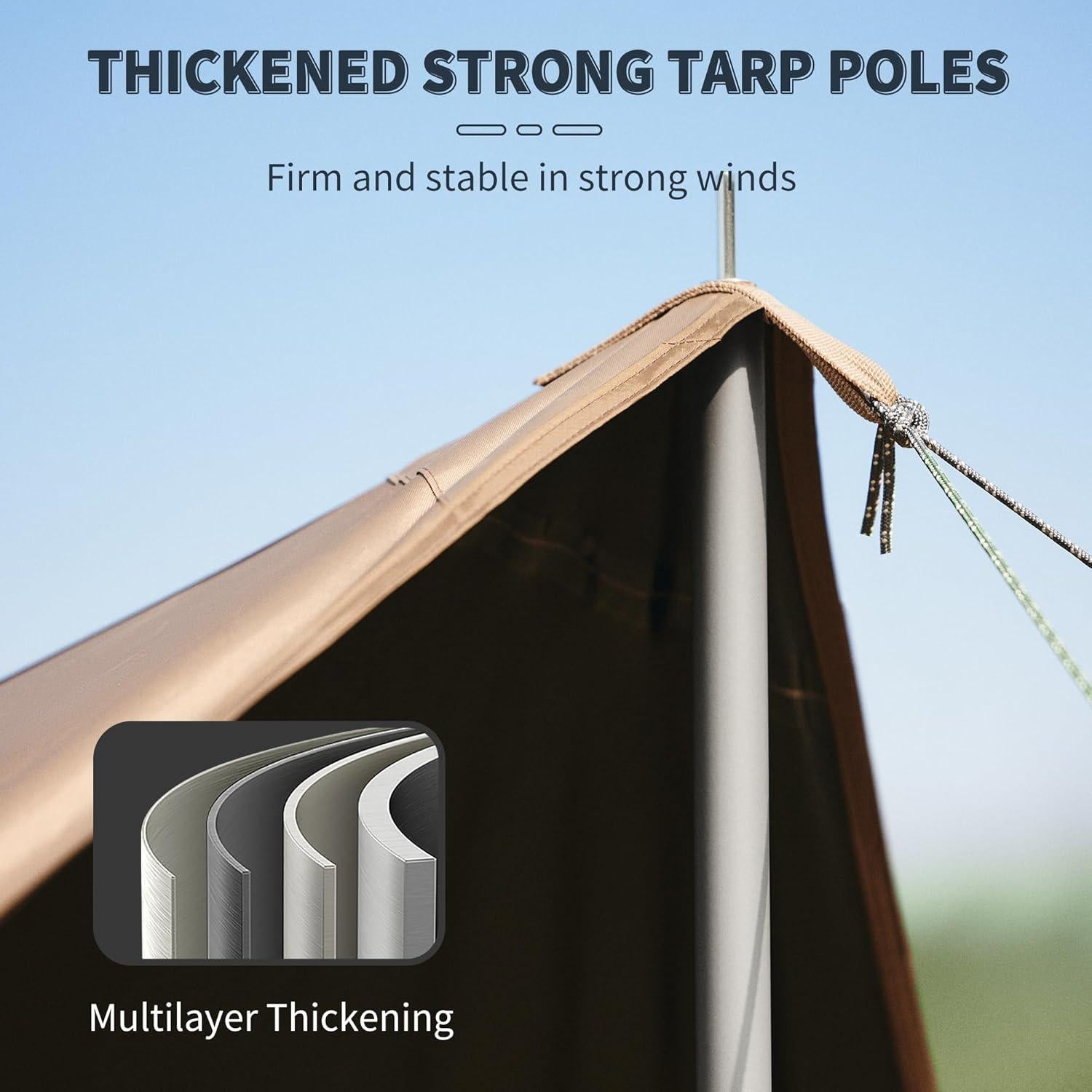 Naturehike Camping Tent Tarp with Poles, Waterproof PU 18000mm+, Anti-UV UPF2000+ Sun Shelter Rain Fly, Canopy for Outdoor Party, Picnic (13 x 9.6ft), CNK2350WS015