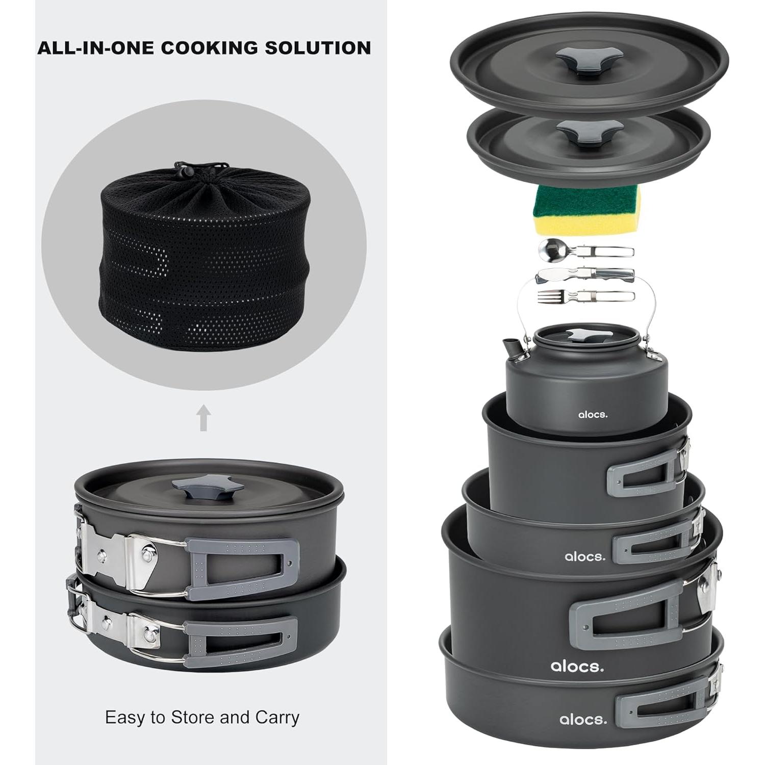 Juego de Utensilios de Camping Alocs 12 Piezas Aluminio