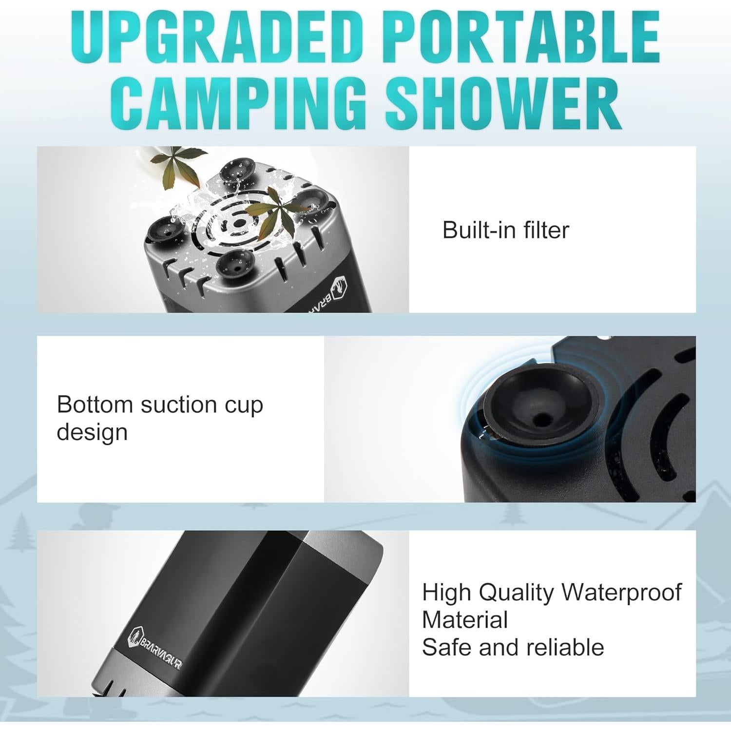 Ducha de Camping Portátil Brarvagur 7800mAh con Manguera 2m