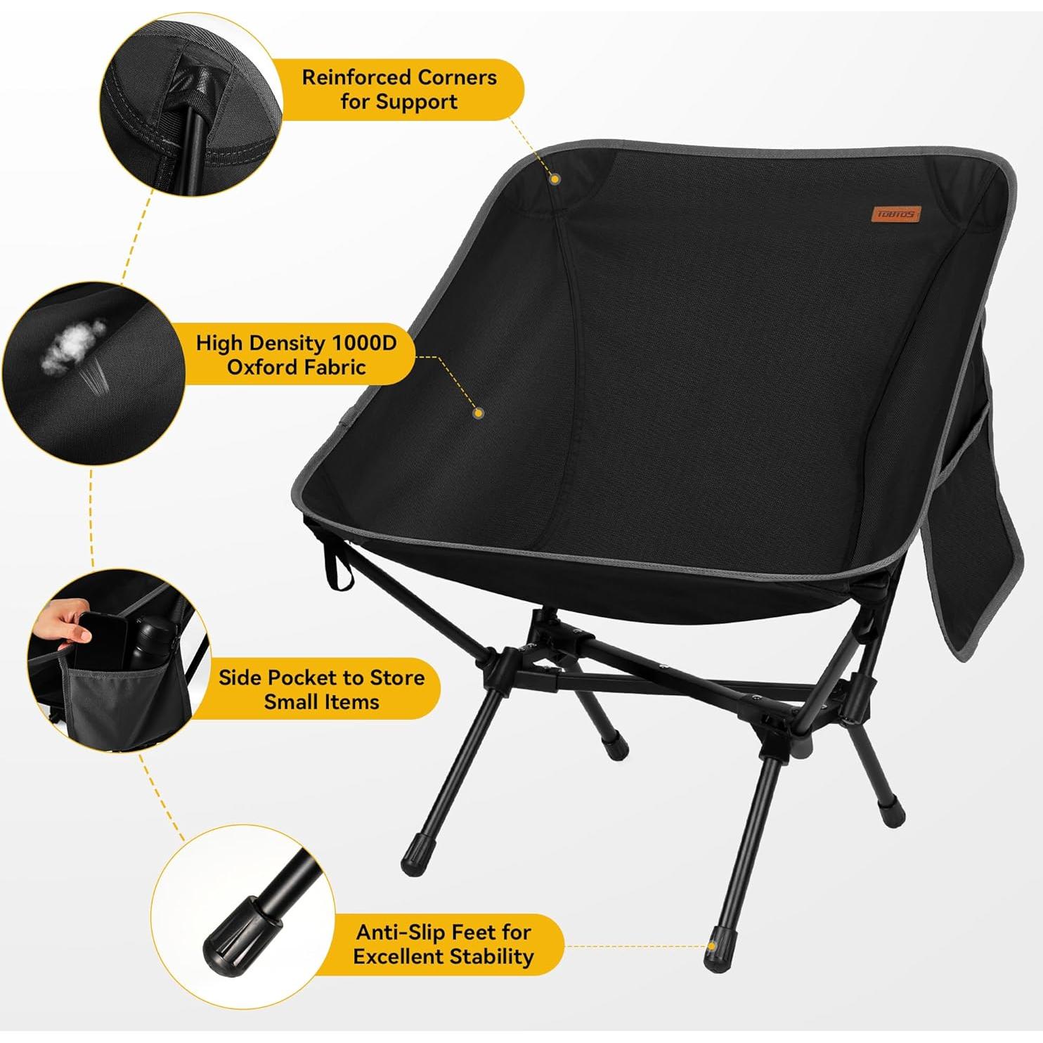 Silla de Camping Ultraligera TOBTOS Plegable 1.27 kg Negro