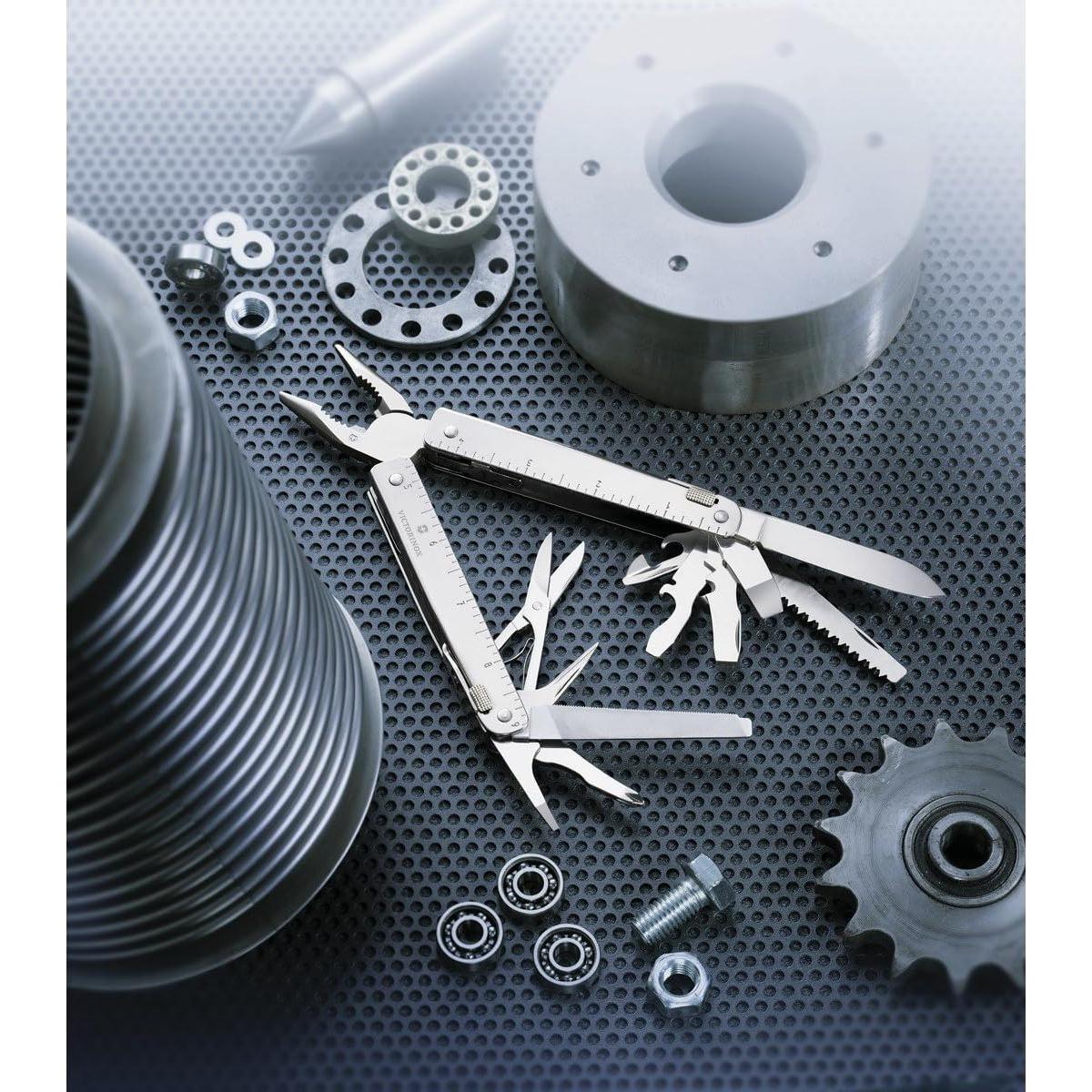 Victorinox Swiss Tool Swiss Army Knife, 24 Function Swiss Made Multi-Tool with Needle-Nose Pliers, Wire Cutters and Large Blade - Silver