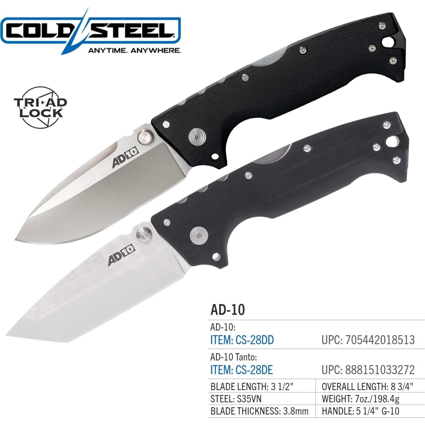 Cuchillo Plegable Táctico Cold Steel AD-10 Hoja S35VN 8.9 cm