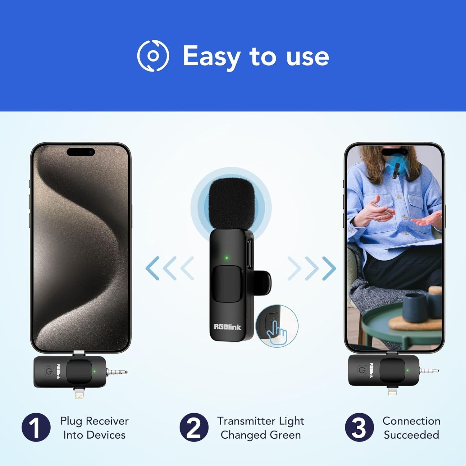 Micrófono Lavalier Inalámbrico RGBlink K2 3 en 1 para YouTube