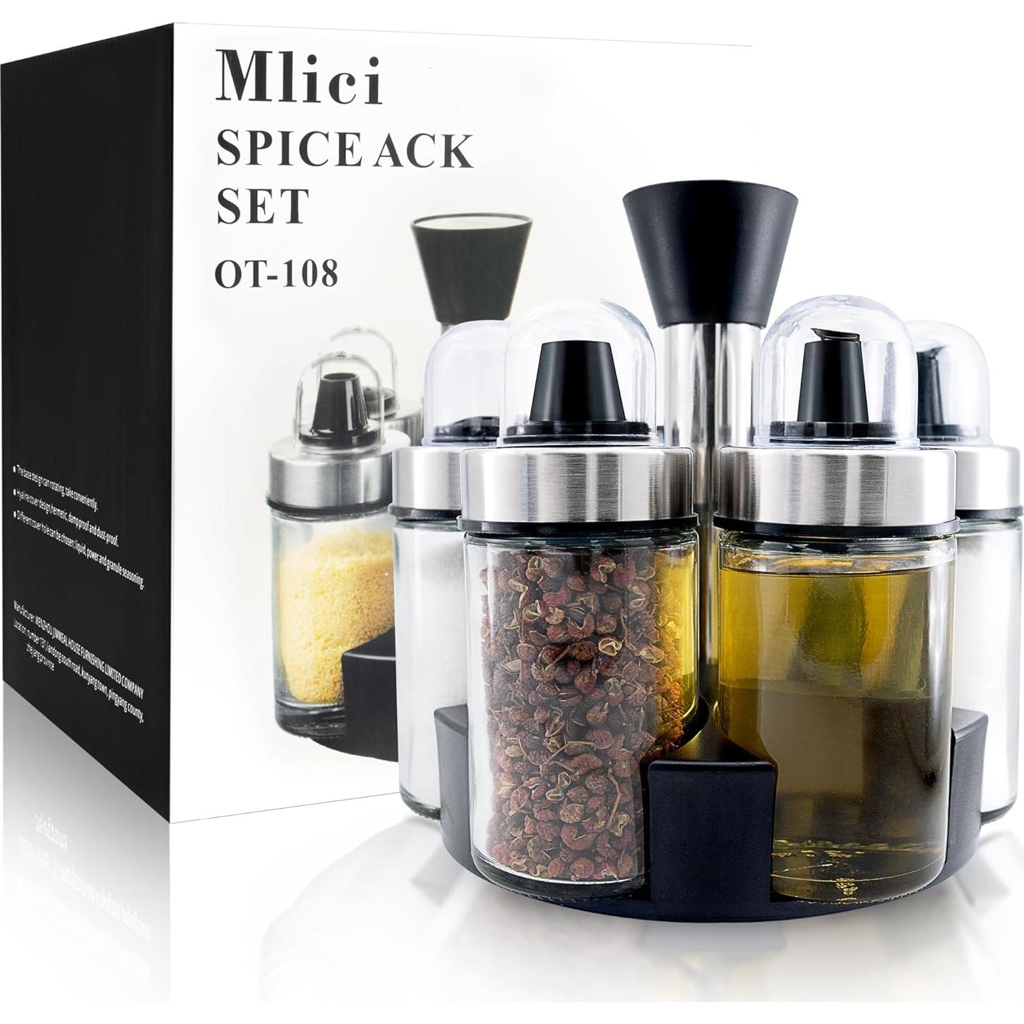 Juego de dispensadores de condimentos Mlici 6 botellas vidrio