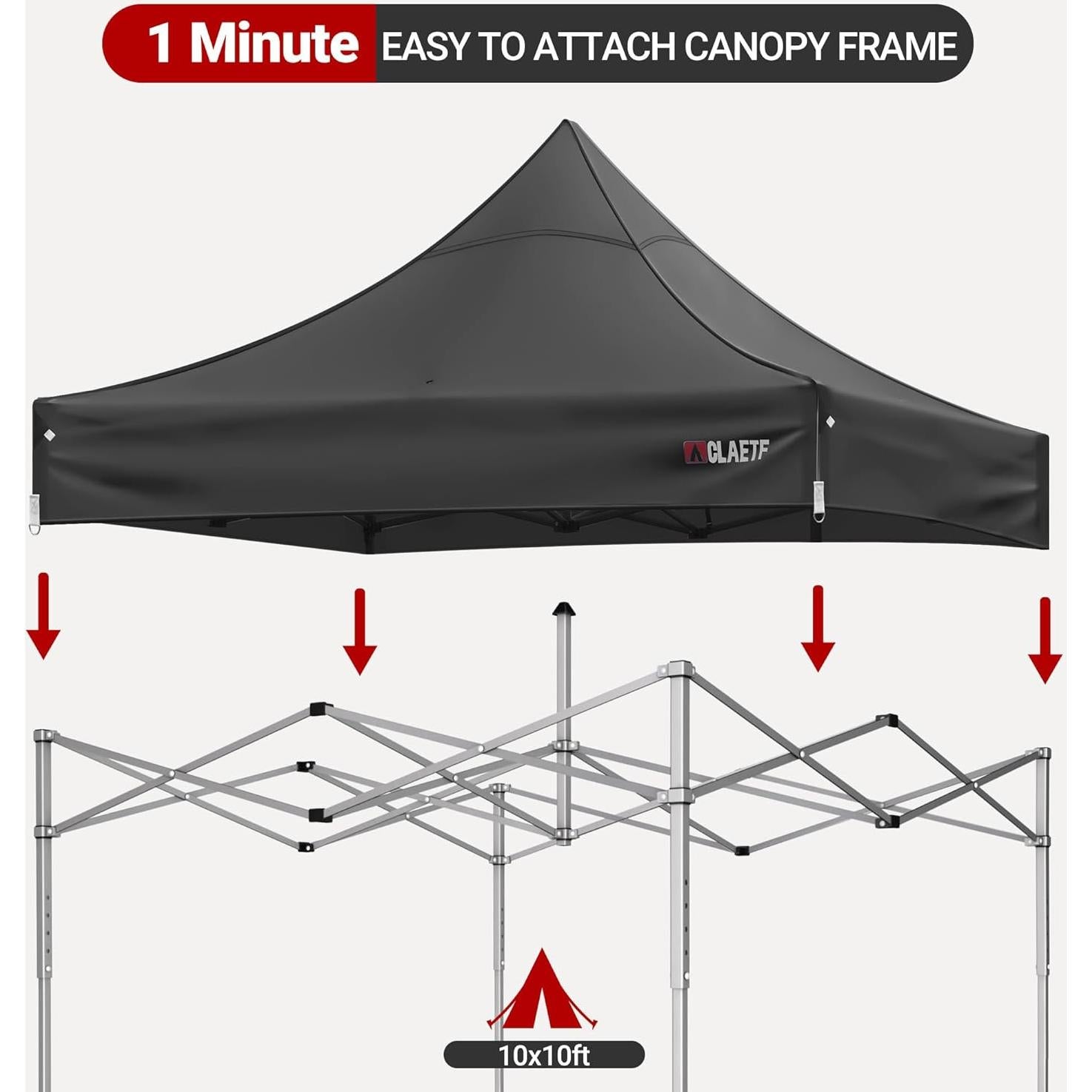 Techo de Carpa Plegable 10x10 CLAETF Negro Impermeable